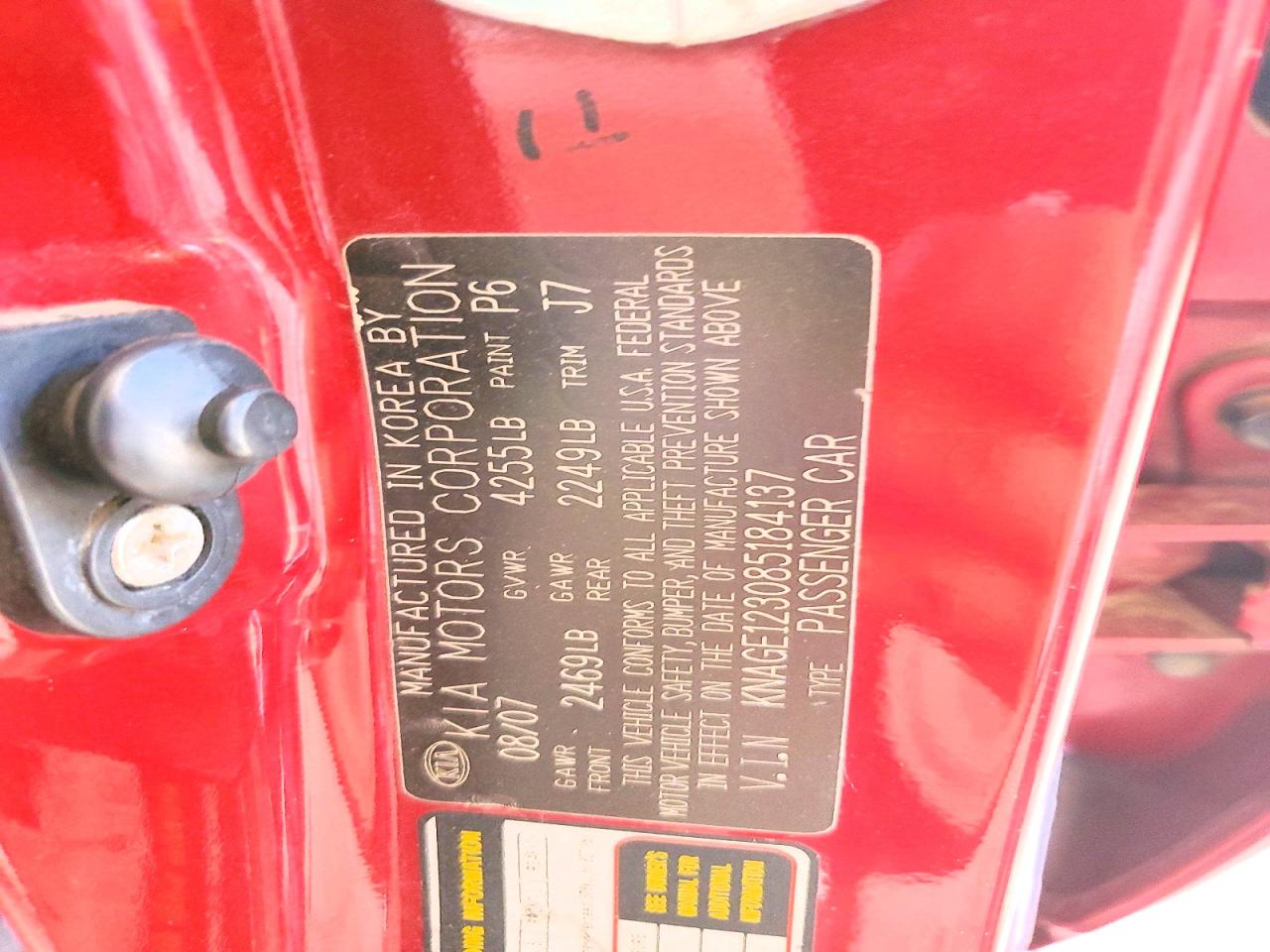 2008 Kia Optima Lx Red vin: KNAGE123085184137
