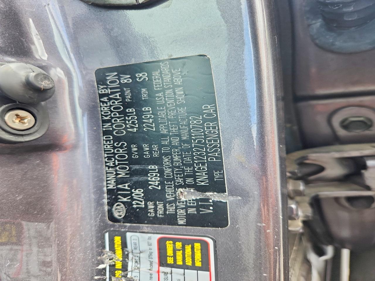 2007 Kia Optima Lx Gray vin: KNAGE123275110782