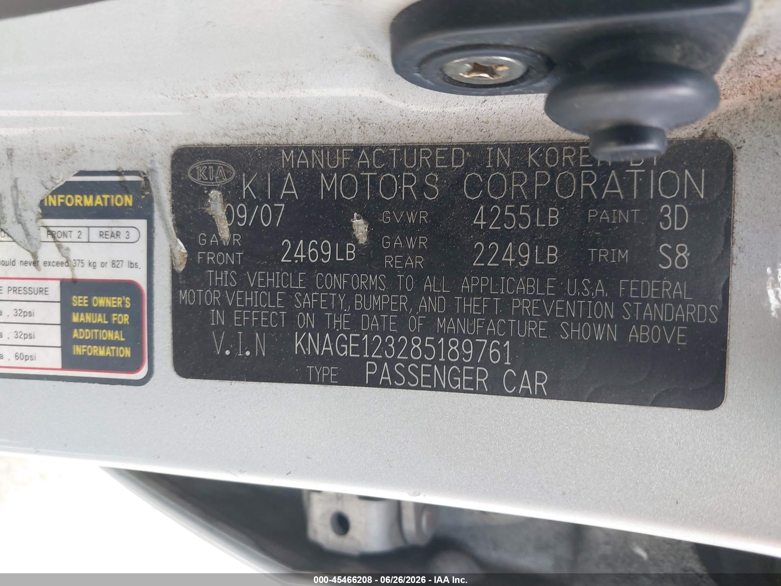 2008 Kia Optima Lx Silver vin: KNAGE123285189761