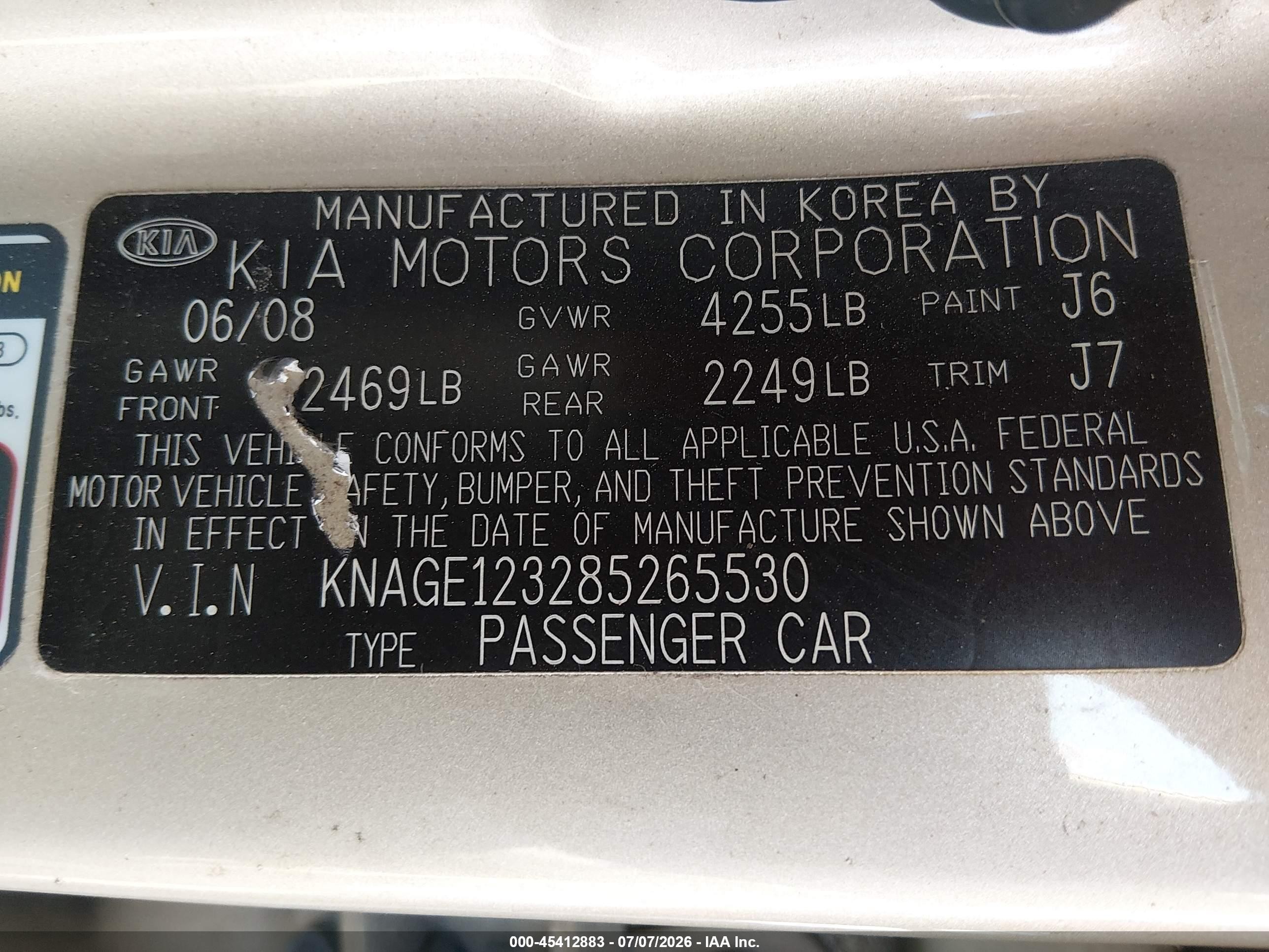 2008 Kia Optima Lx Tan vin: KNAGE123285265530