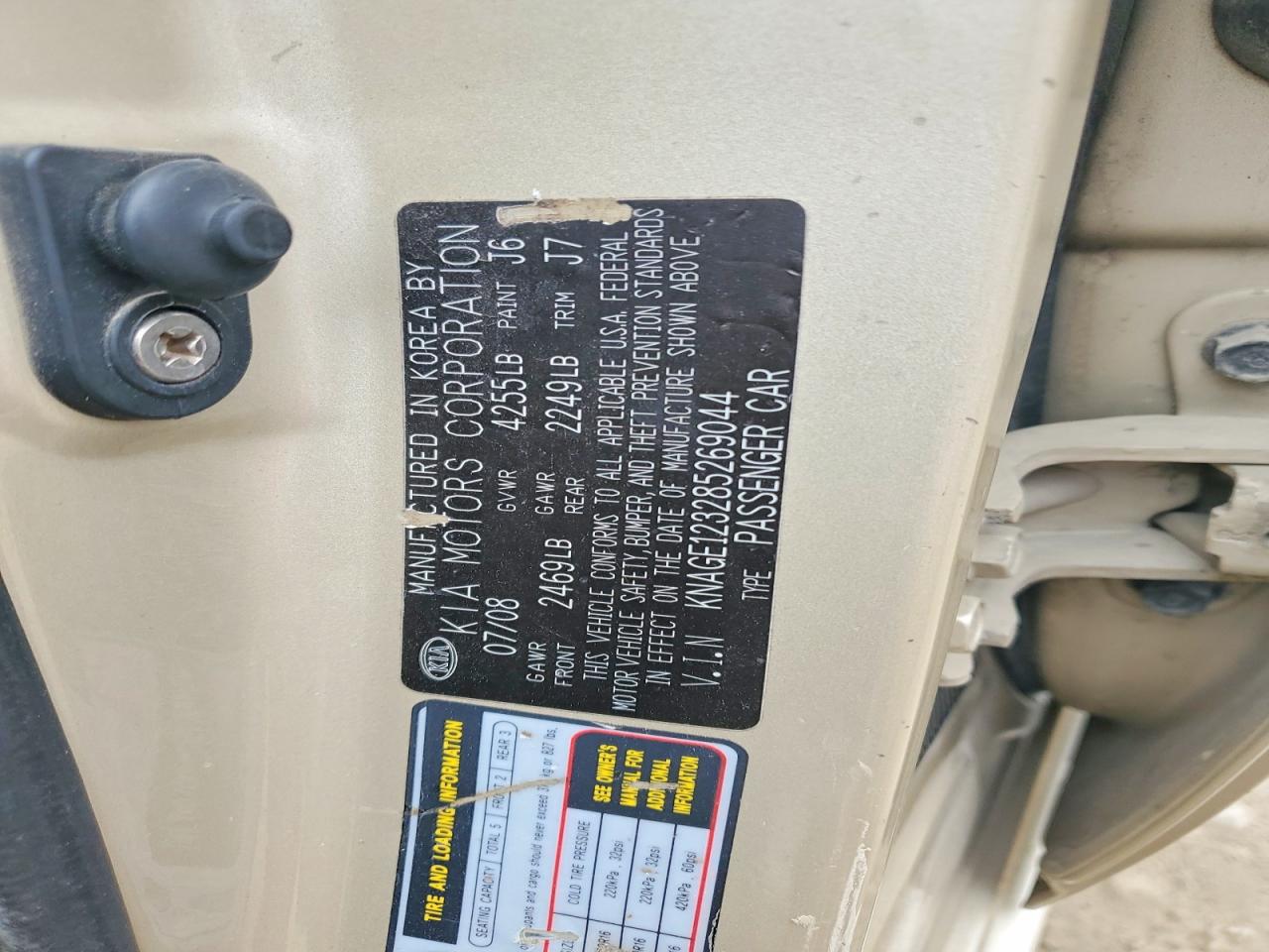2008 Kia Optima Lx Gold vin: KNAGE123285269044