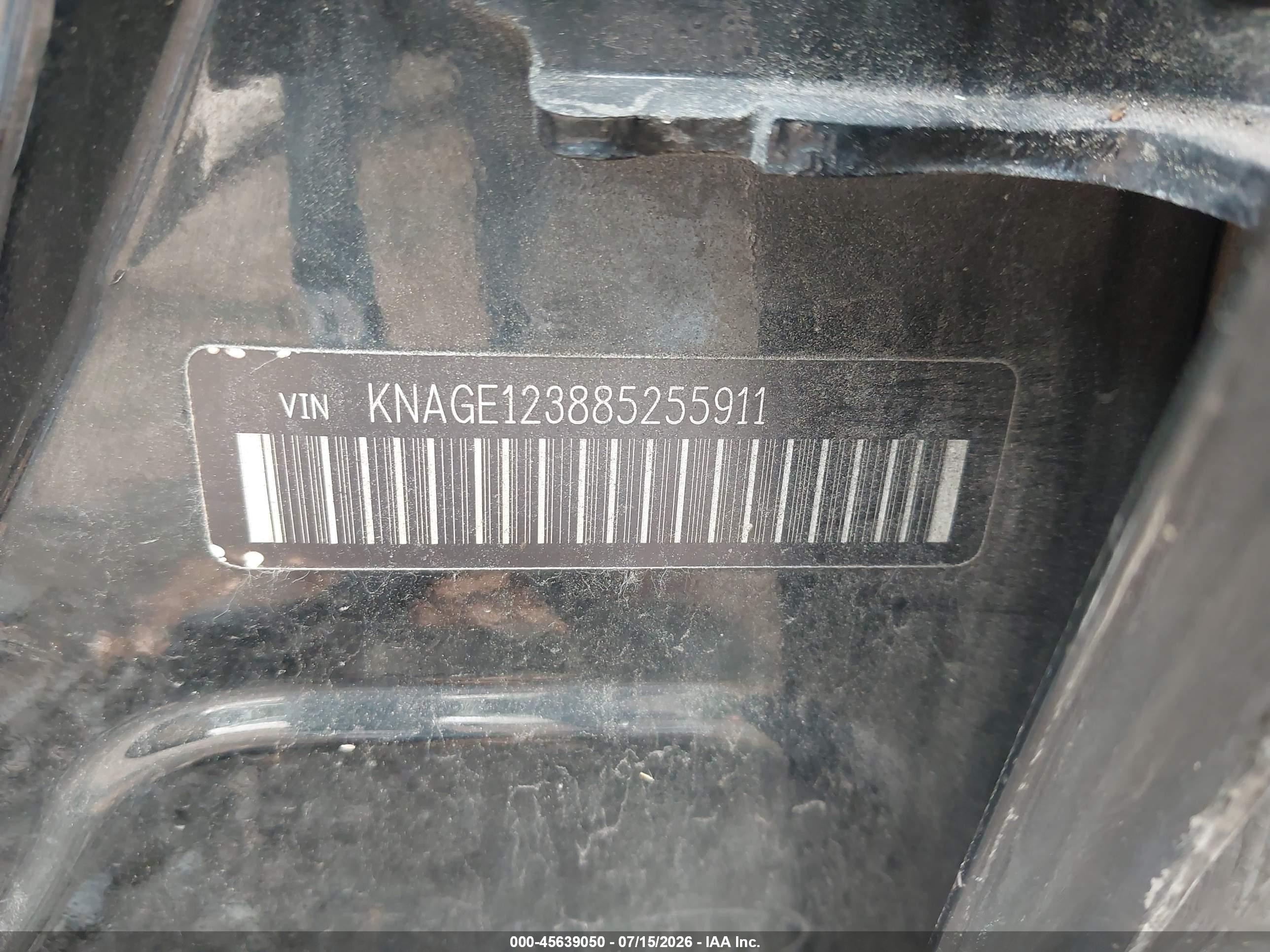 2008 Kia Optima Lx Black vin: KNAGE123885255911