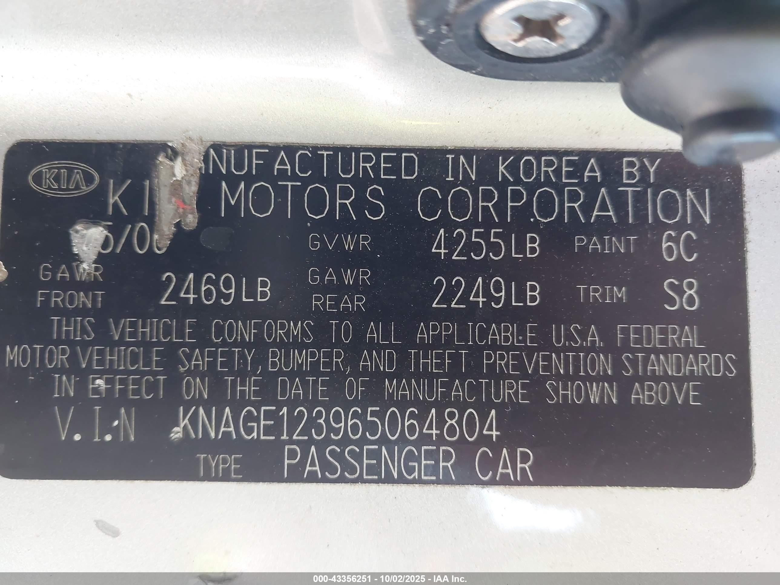 2006 Kia Optima Ex (new)/lx (new) Silver vin: KNAGE123965064804