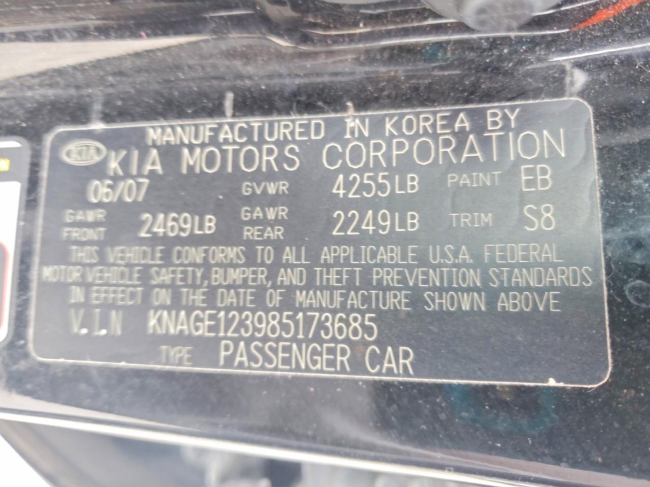 2008 Kia Optima Lx Черный vin: KNAGE123985173685