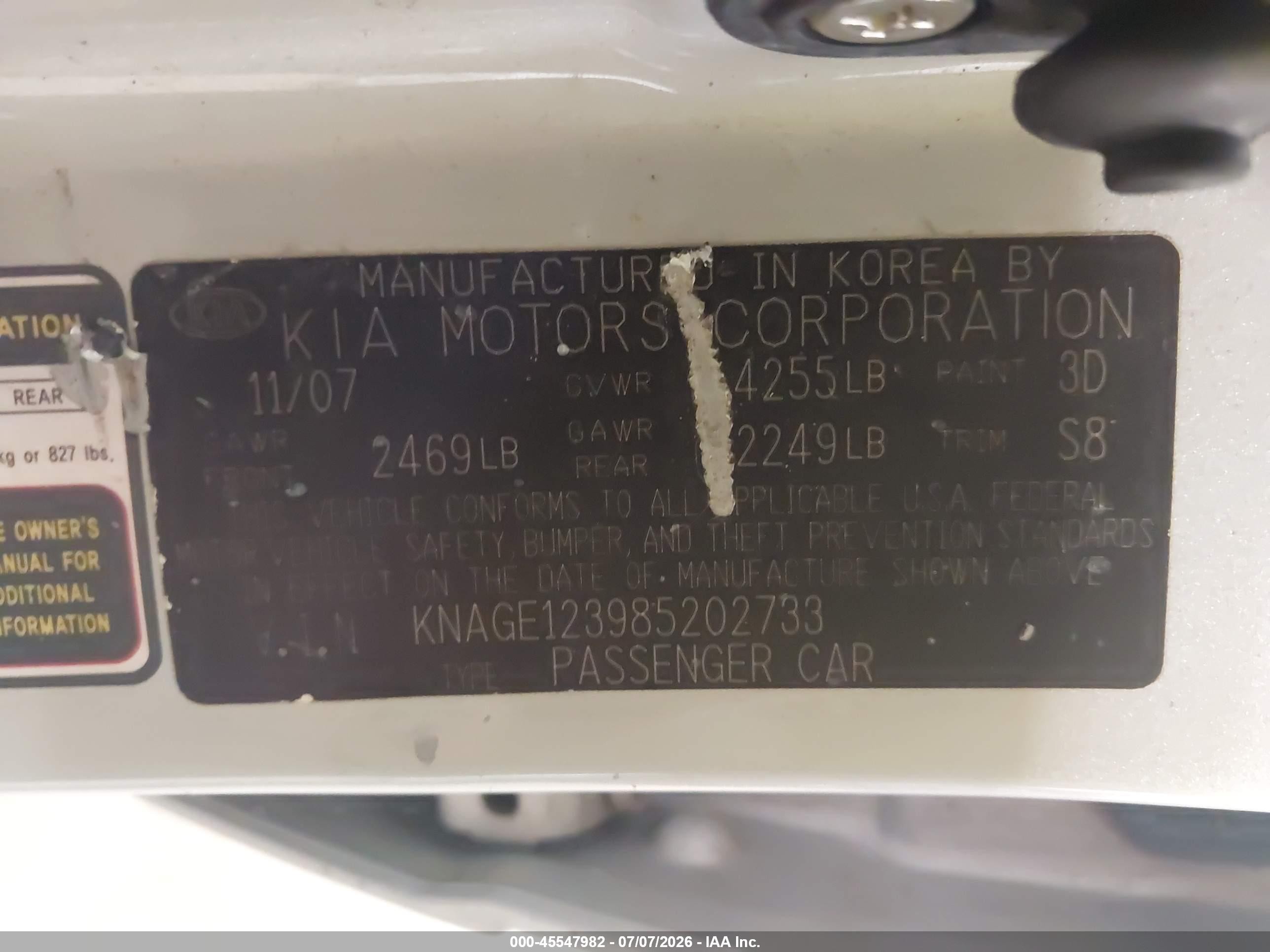 2008 Kia Optima Lx Silver vin: KNAGE123985202733