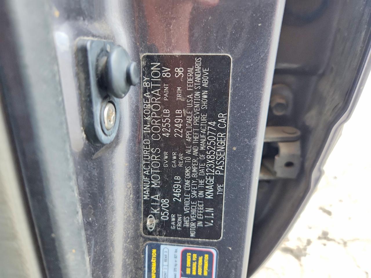 2008 Kia Optima Lx Gray vin: KNAGE123X85250774