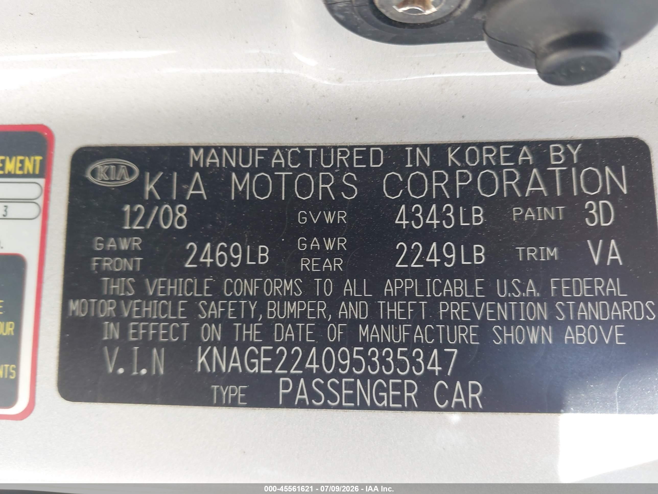 2009 Kia Optima Sx V6 Silver vin: KNAGE224095335347