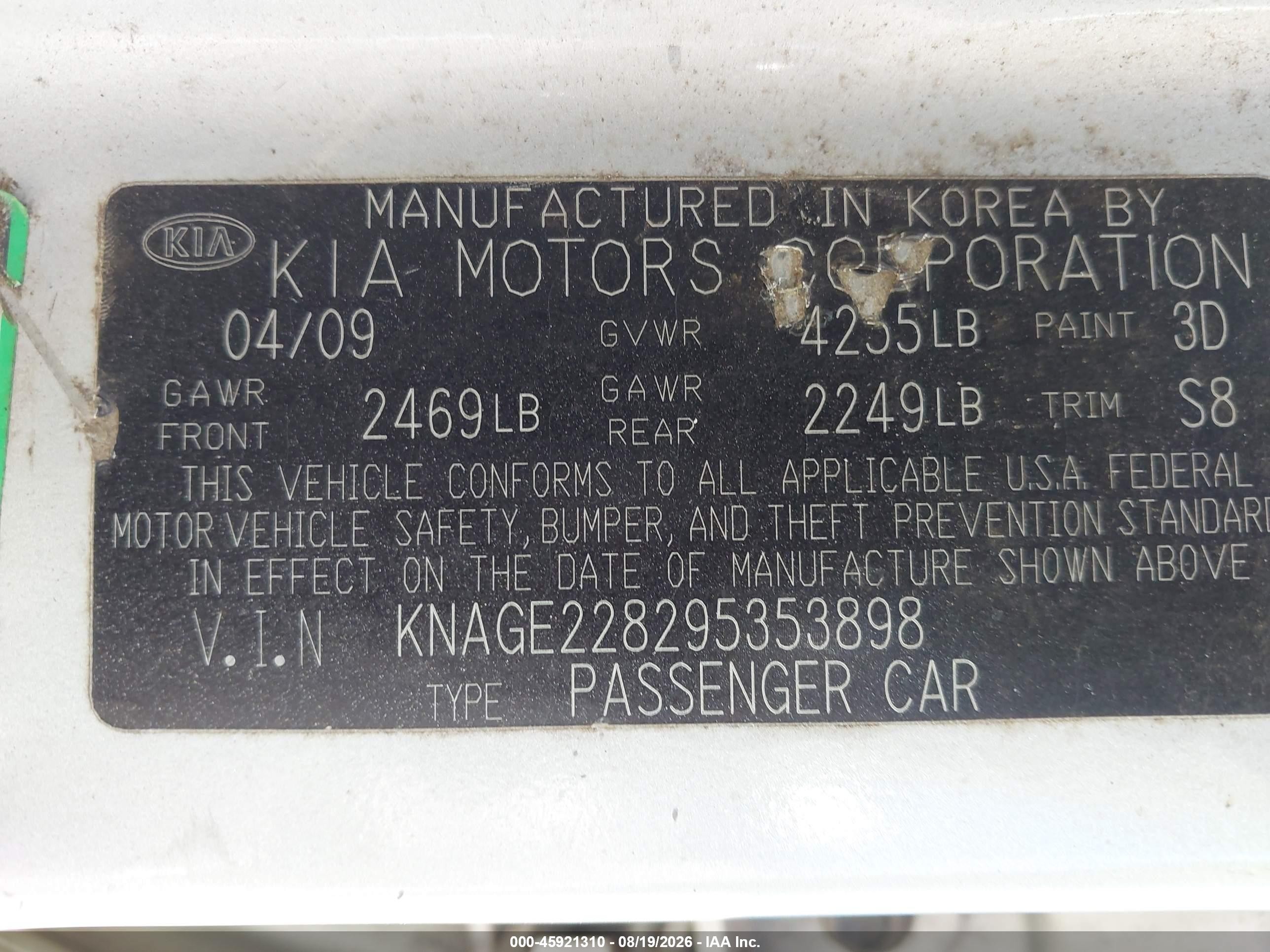 2009 Kia Optima Lx Silver vin: KNAGE228295353898