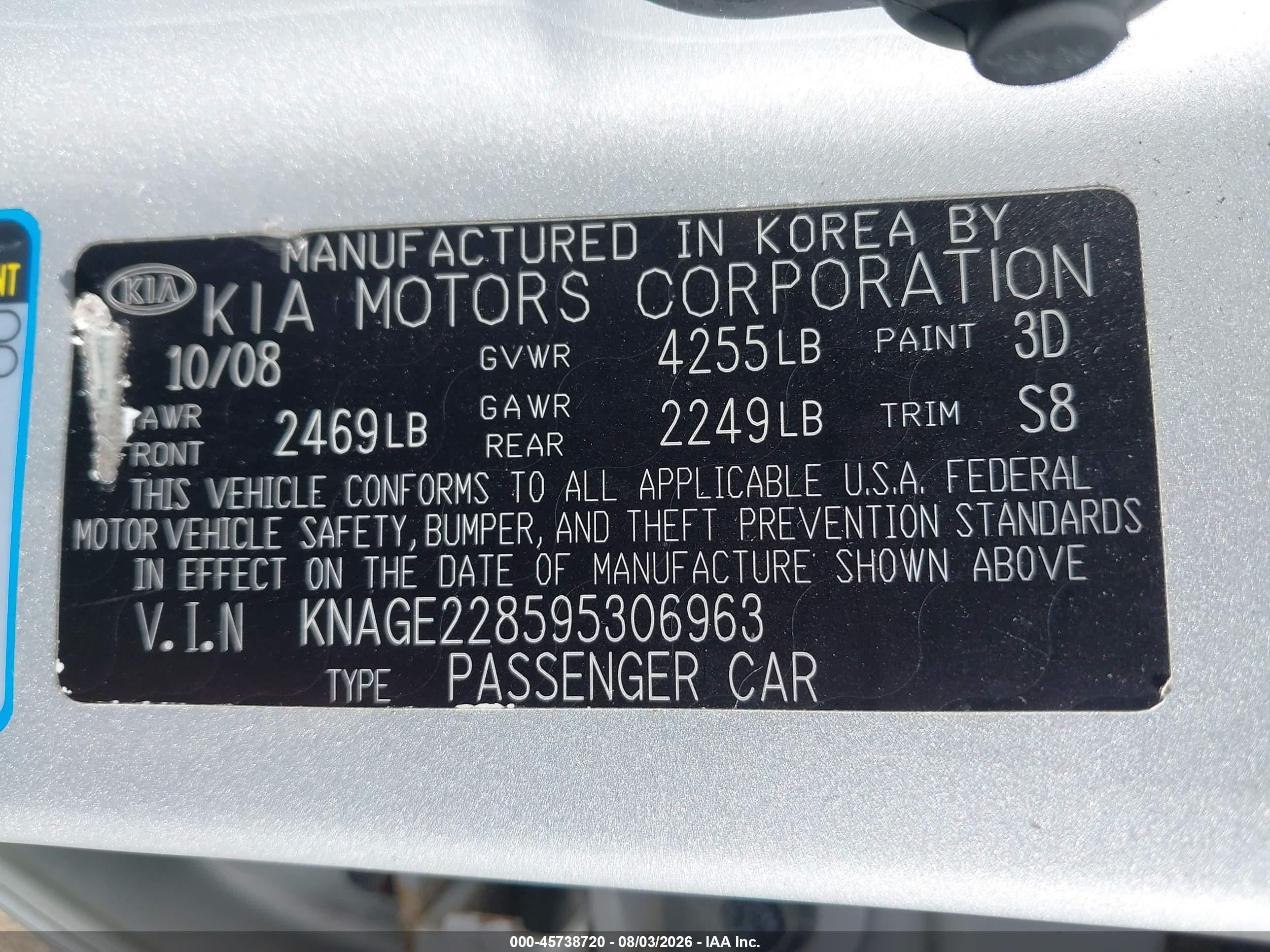 2009 Kia Optima Ex Silver vin: KNAGE228595306963
