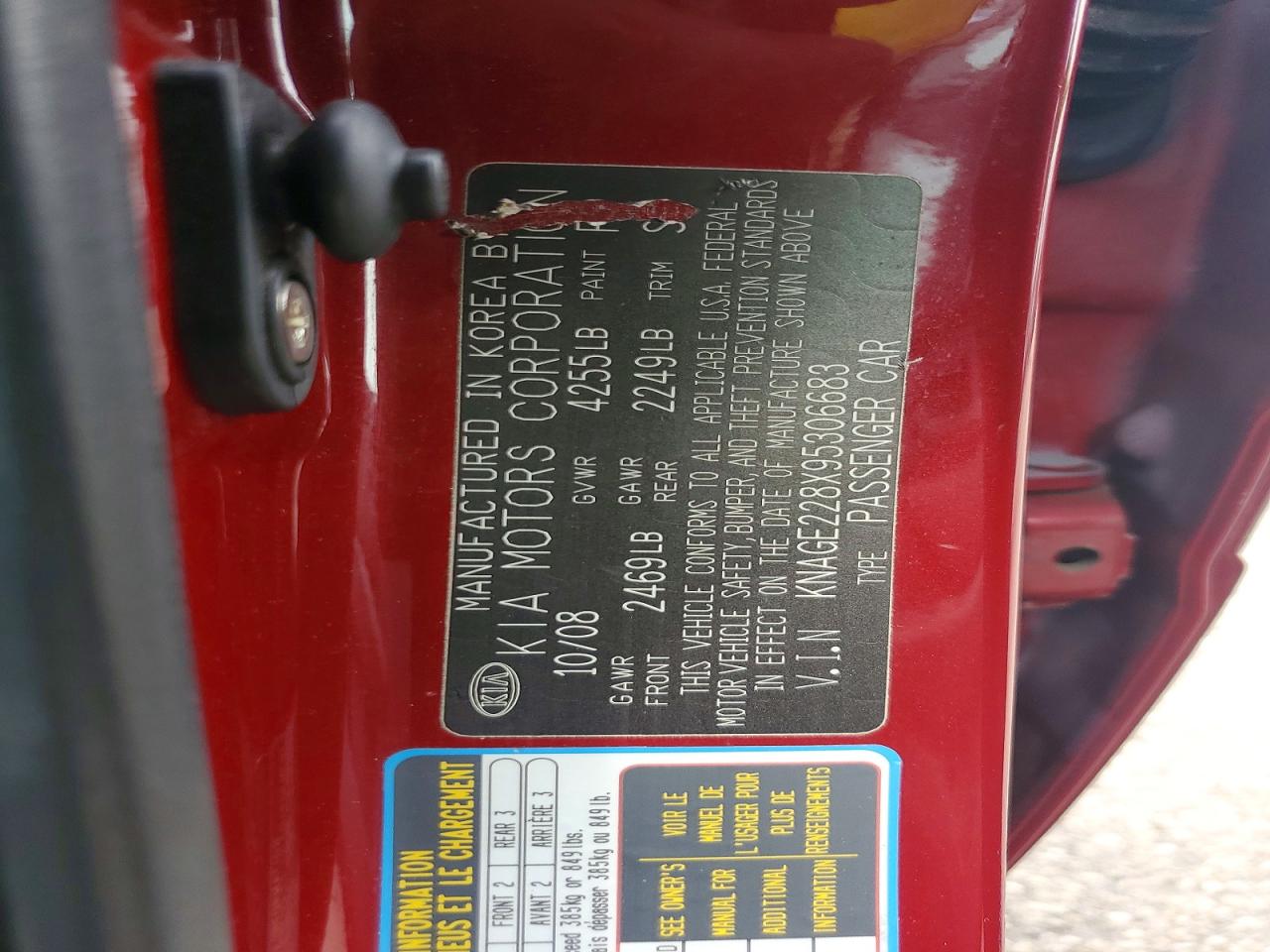 2009 Kia Optima Lx Red vin: KNAGE228X95306683