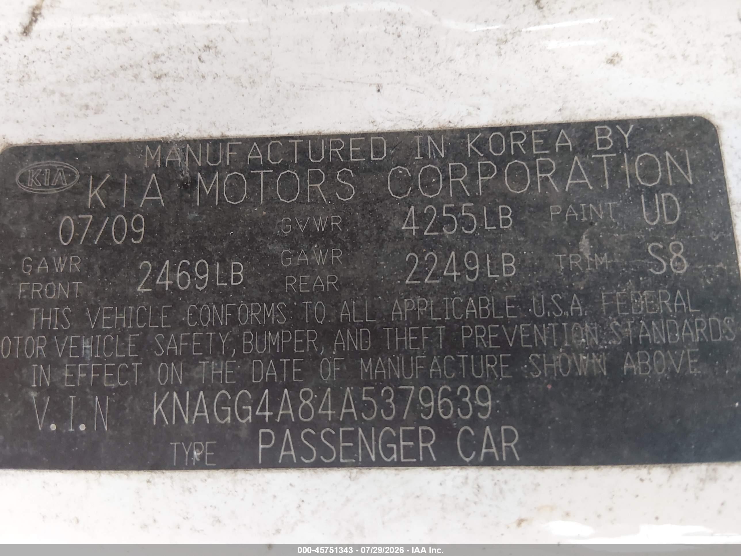 2010 Kia Optima Lx White vin: KNAGG4A84A5379639
