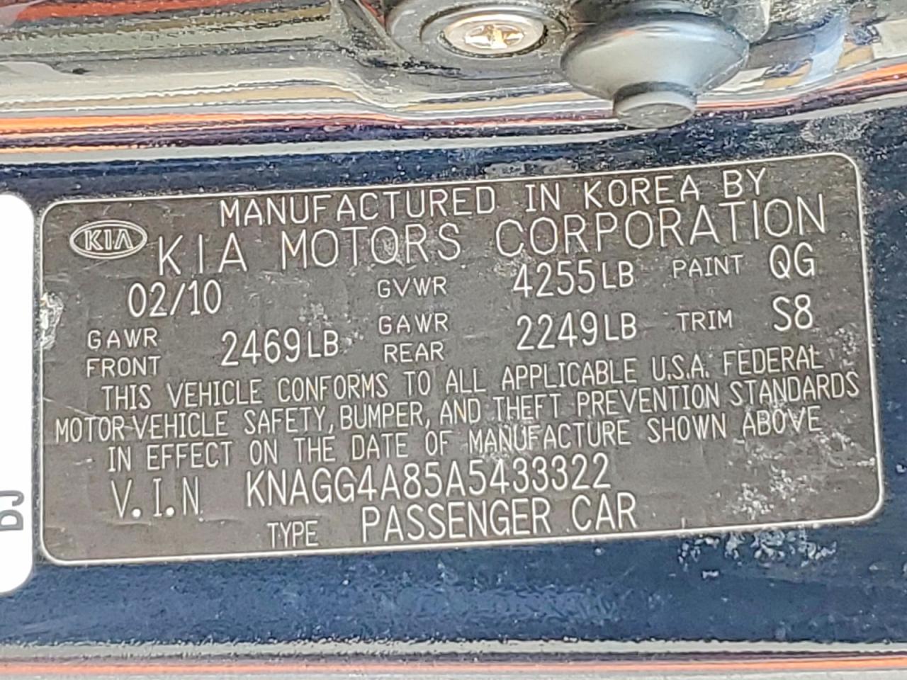 2010 Kia Optima Lx Blue vin: KNAGG4A85A5433322