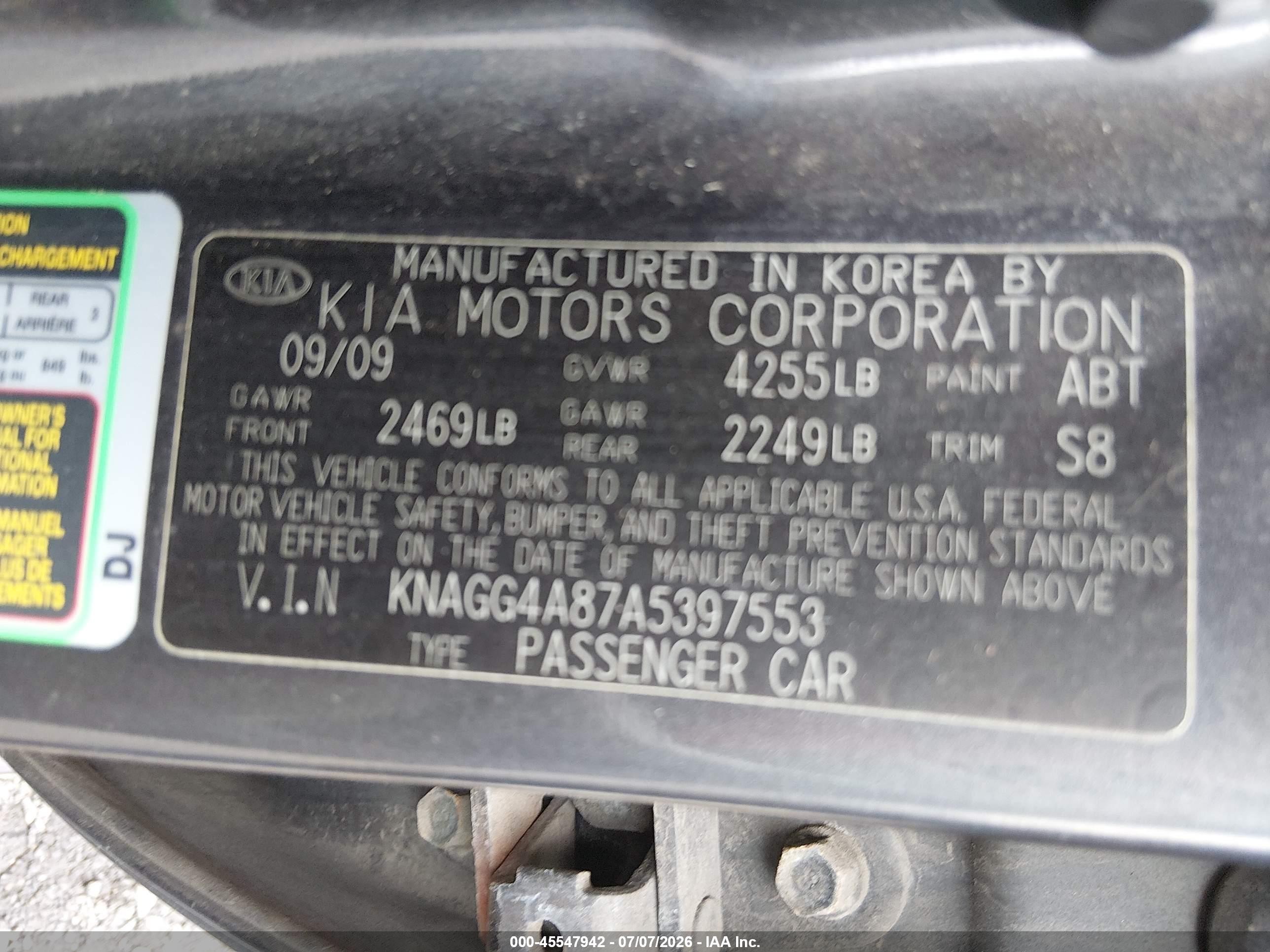 2010 Kia Optima Lx Gray vin: KNAGG4A87A5397553