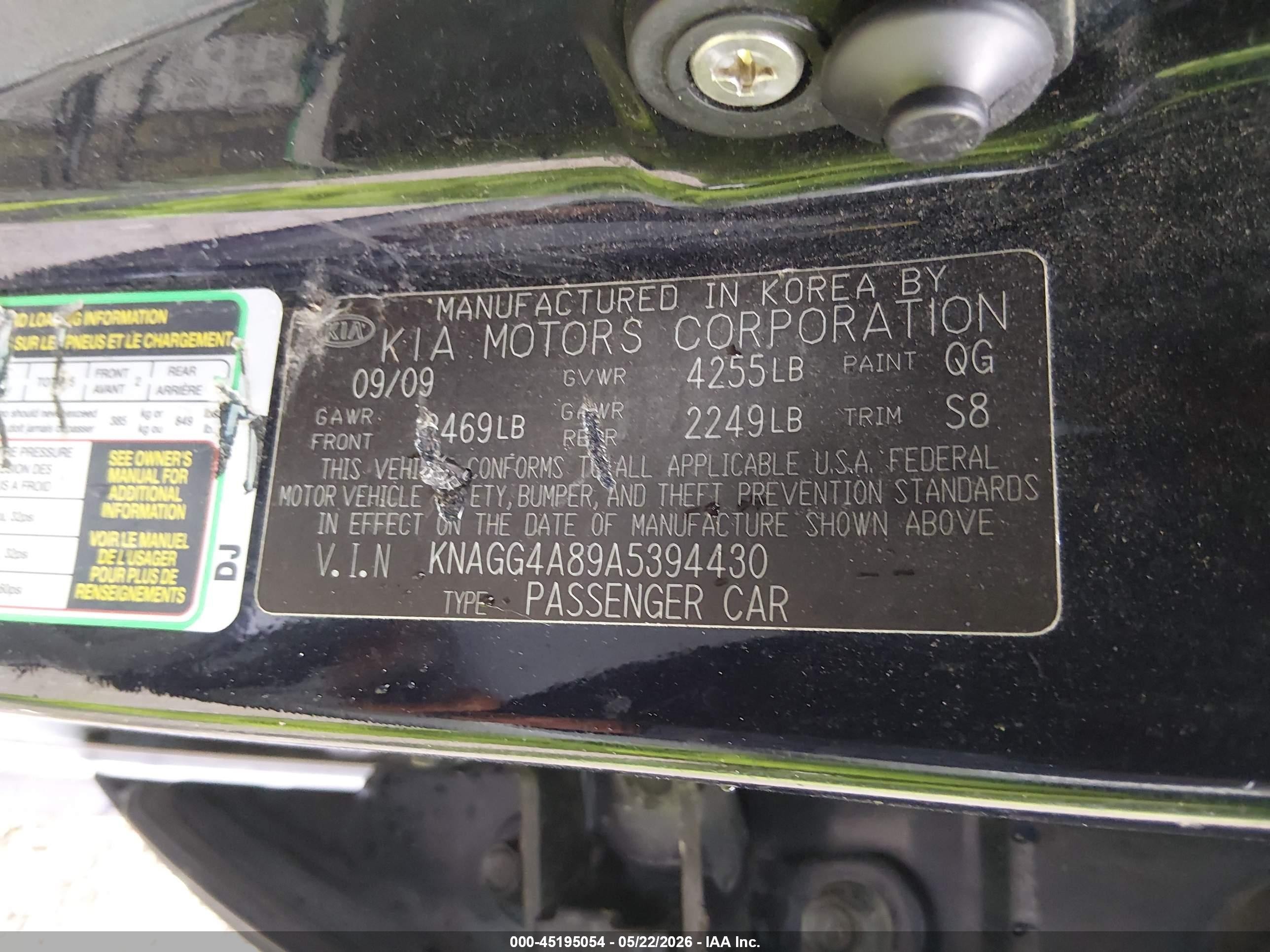 2010 Kia Optima Lx Dark Blue vin: KNAGG4A89A5394430