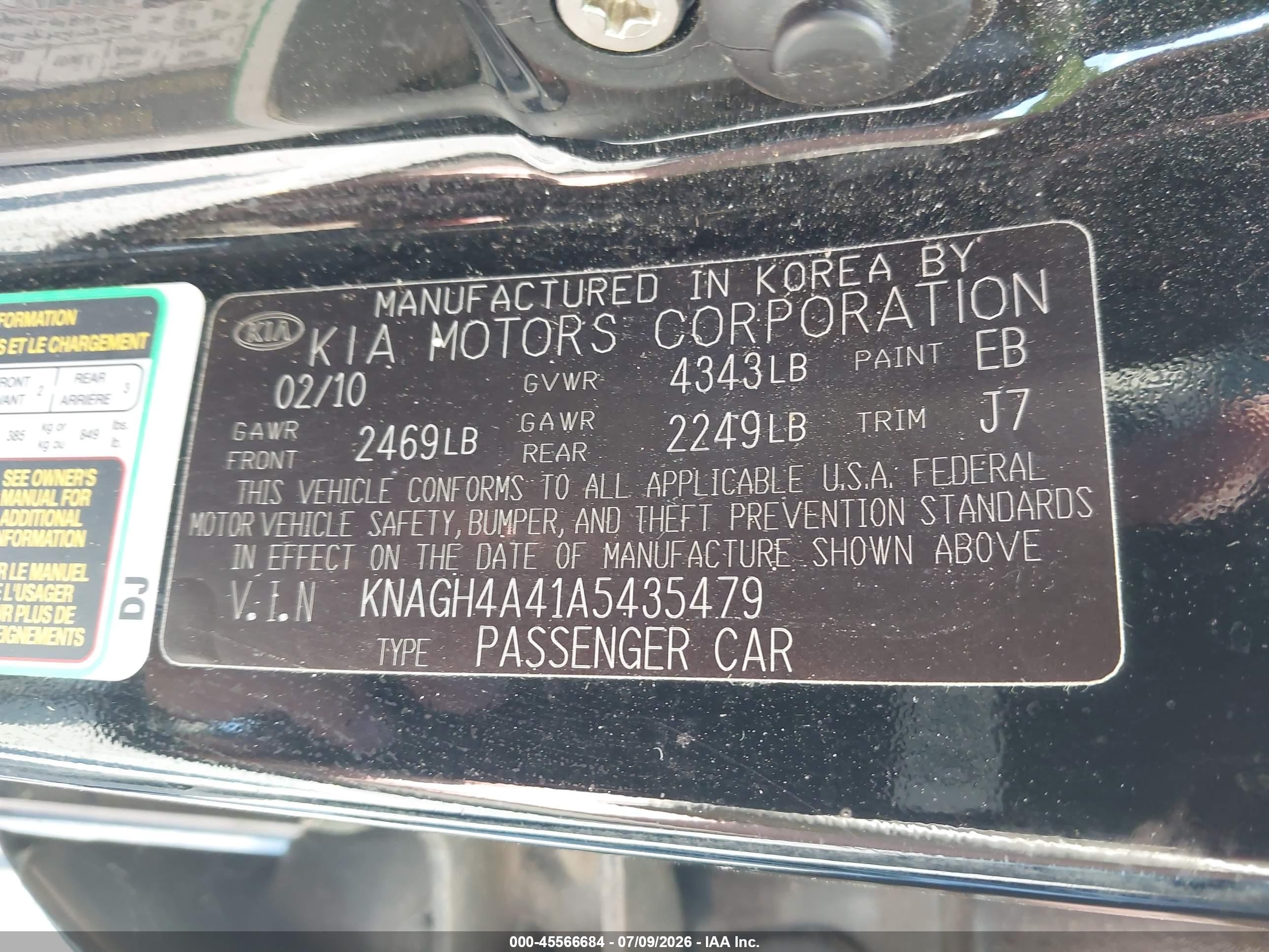 2010 Kia Optima Ex Черный vin: KNAGH4A41A5435479