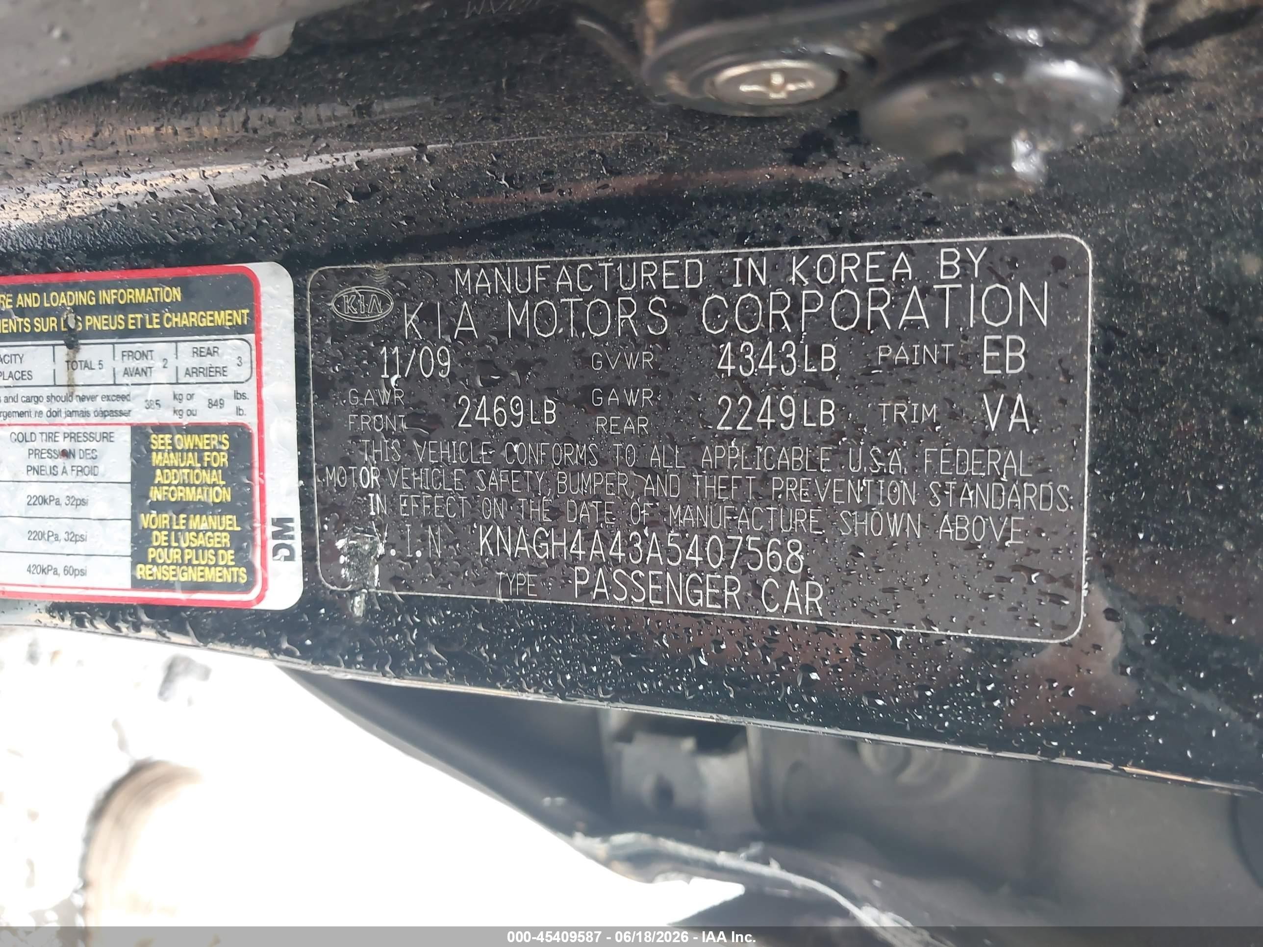 2010 Kia Optima Sx Black vin: KNAGH4A43A5407568