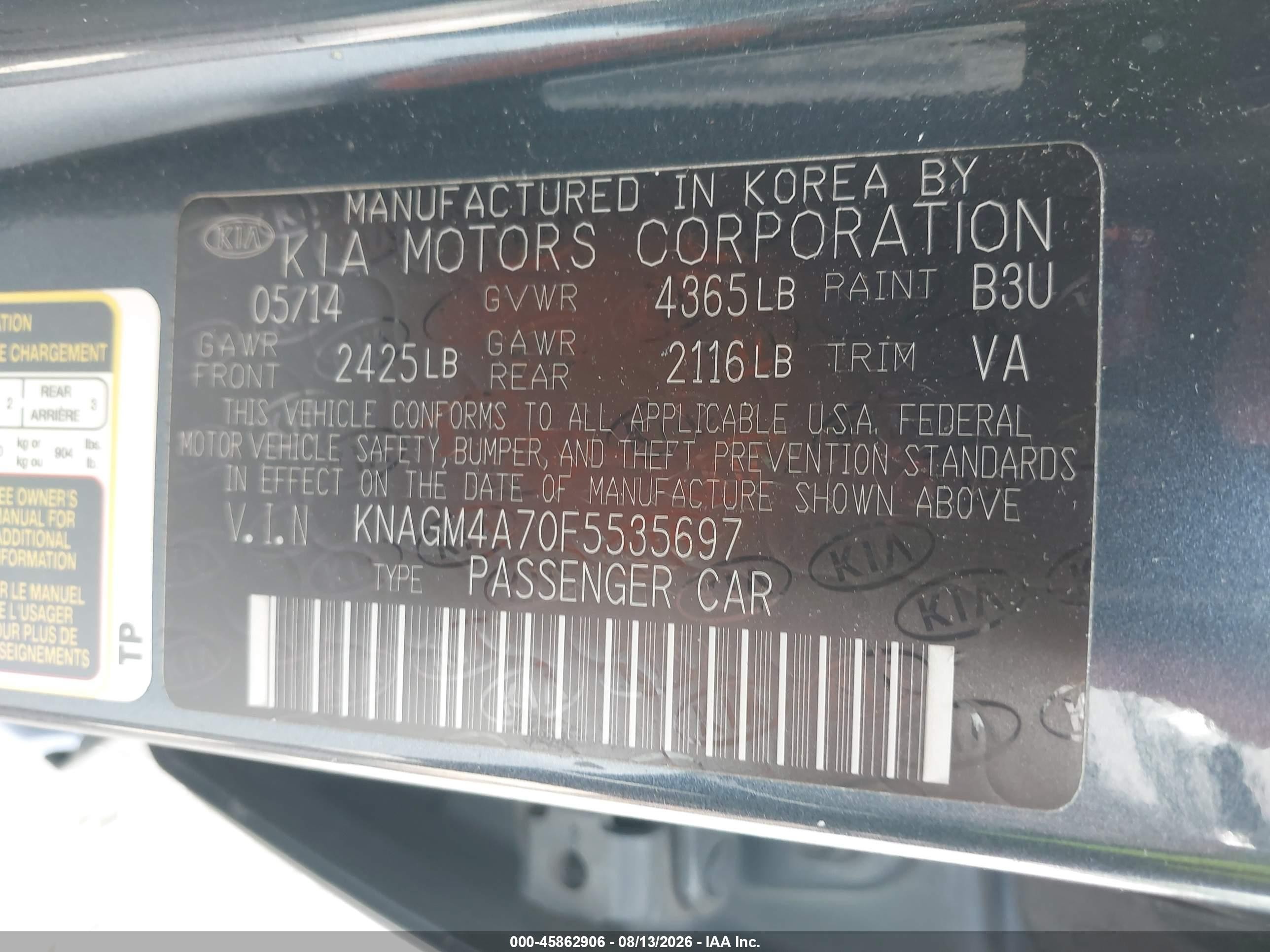 2015 Kia Optima Lx Gray vin: KNAGM4A70F5535697
