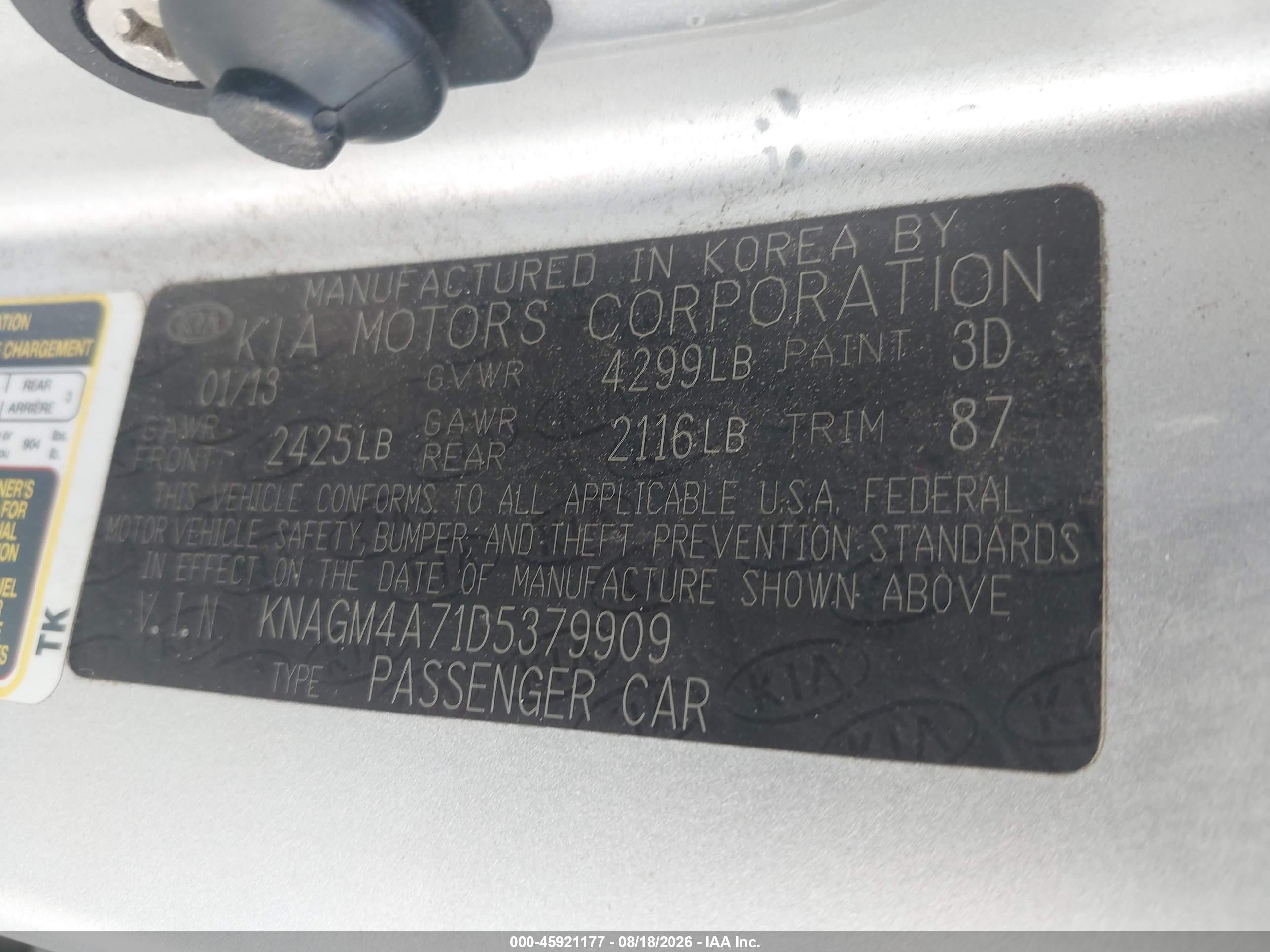 2013 Kia Optima Lx Серебряный vin: KNAGM4A71D5379909