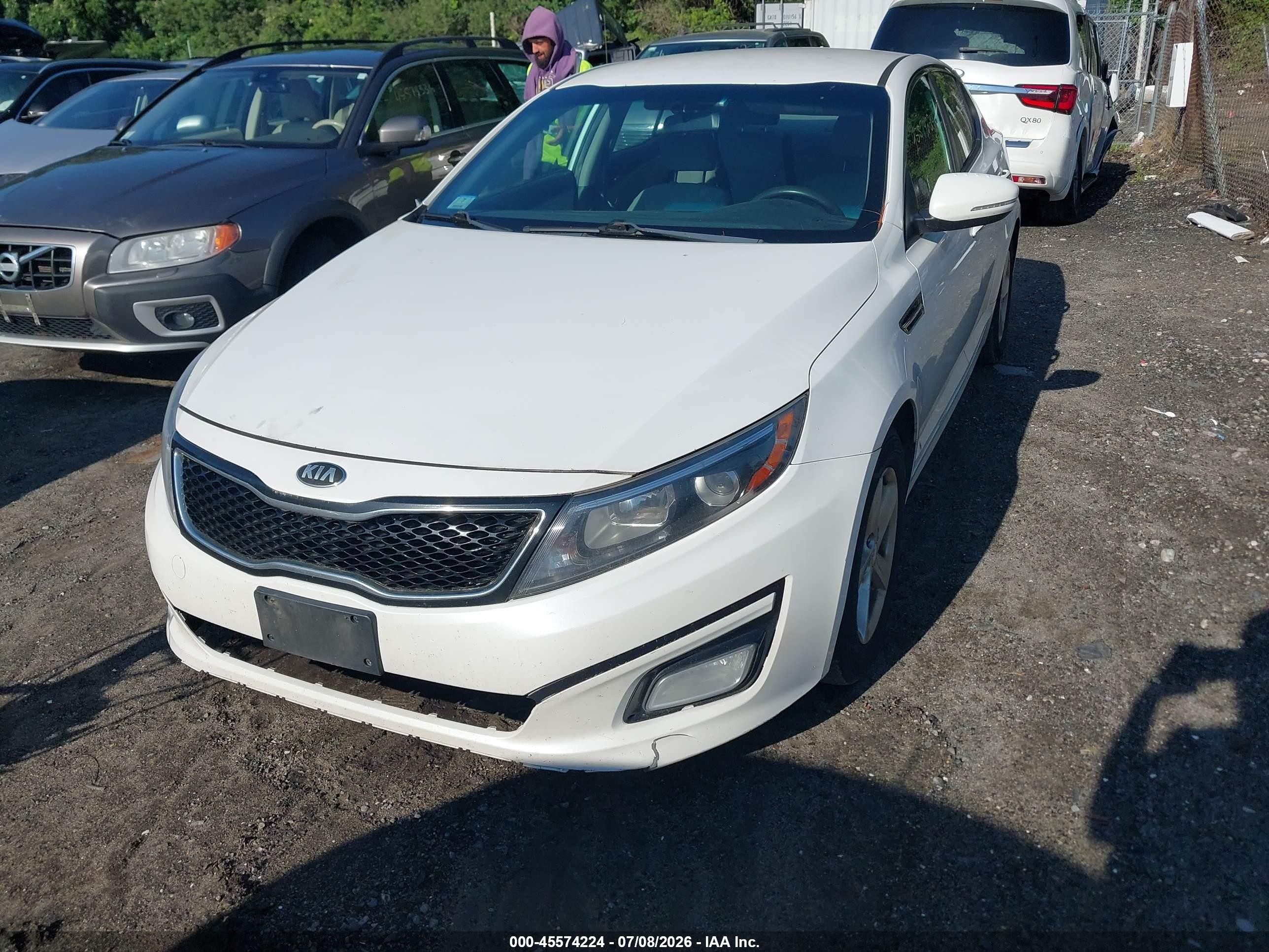 2014 Kia Optima Lx White vin: KNAGM4A71E5507891