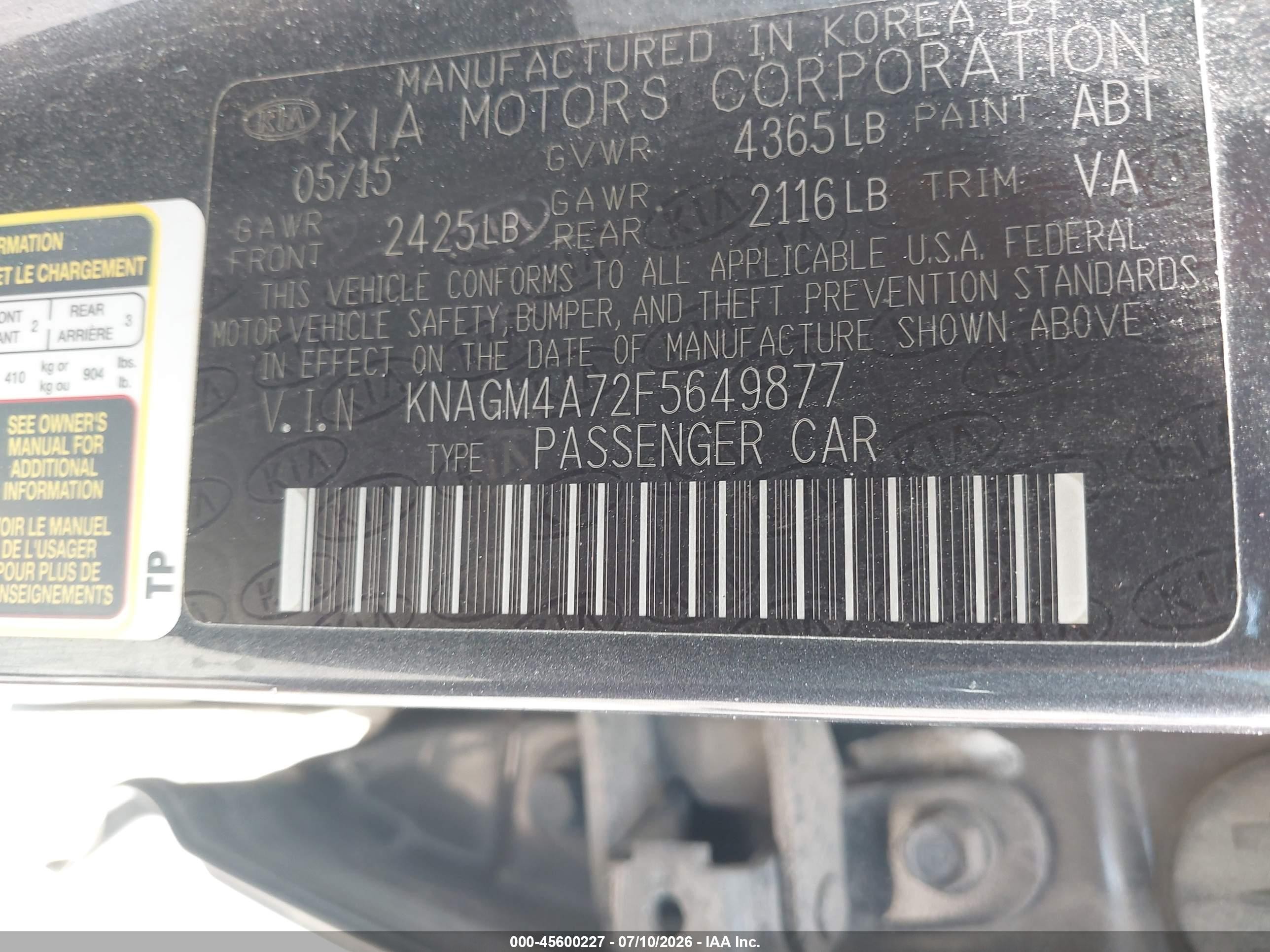 2015 Kia Optima Lx Dark Blue vin: KNAGM4A72F5649877
