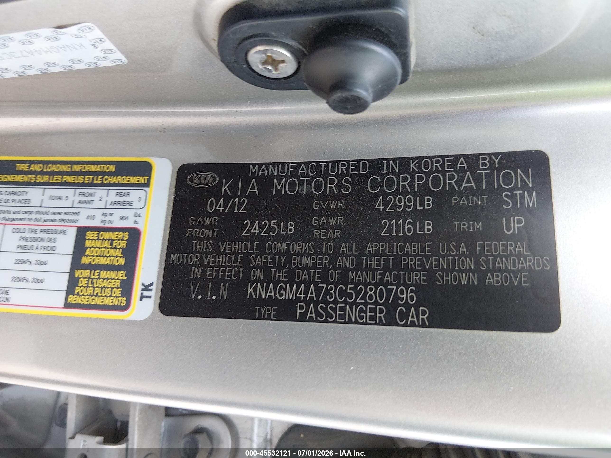 2012 Kia Optima Lx Silver vin: KNAGM4A73C5280796