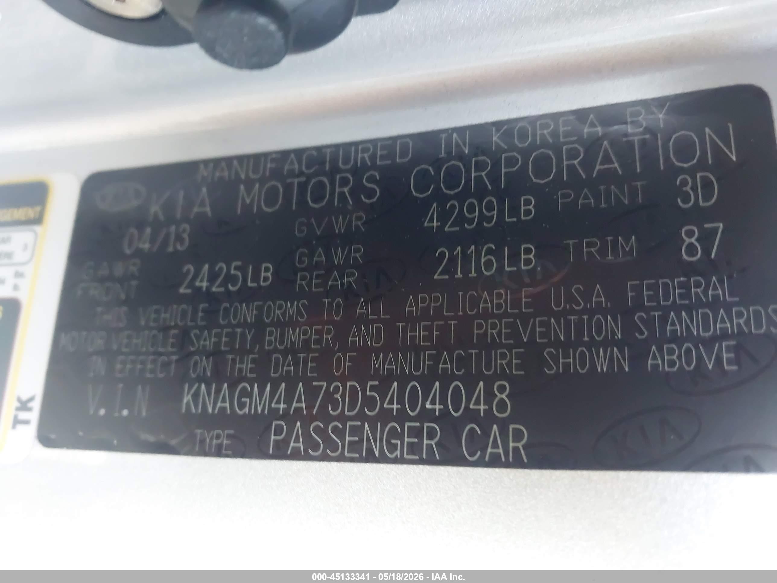 2013 Kia Optima Lx Gray vin: KNAGM4A73D5404048