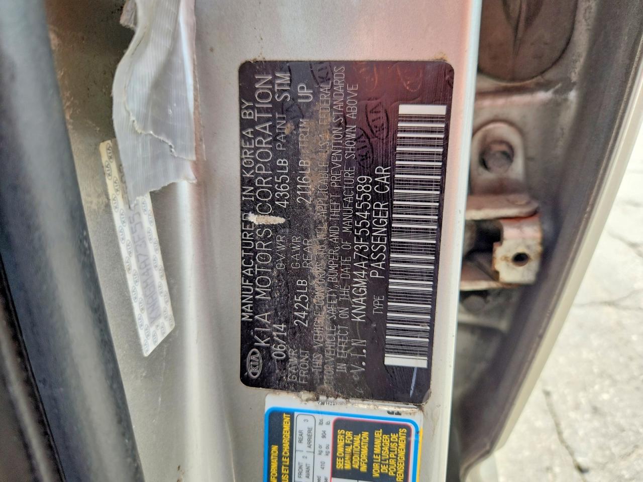2015 Kia Optima Lx Silver vin: KNAGM4A73F5545589