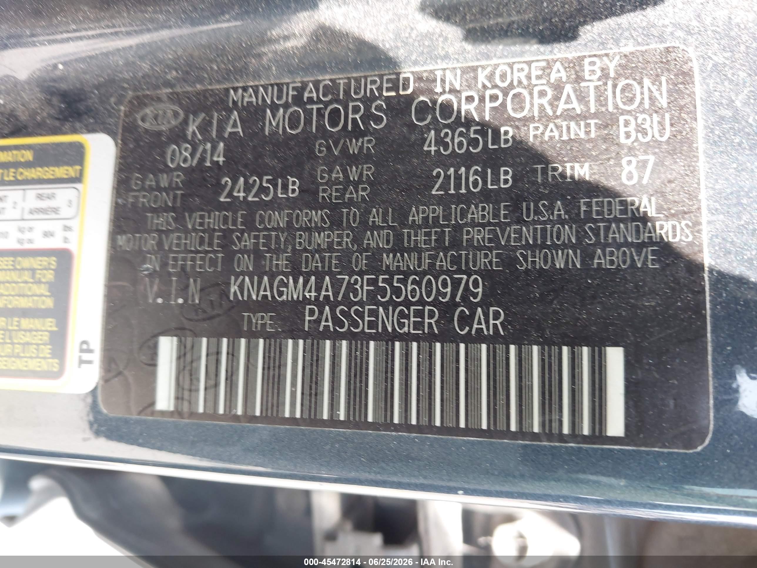 2015 Kia Optima Lx Серый vin: KNAGM4A73F5560979