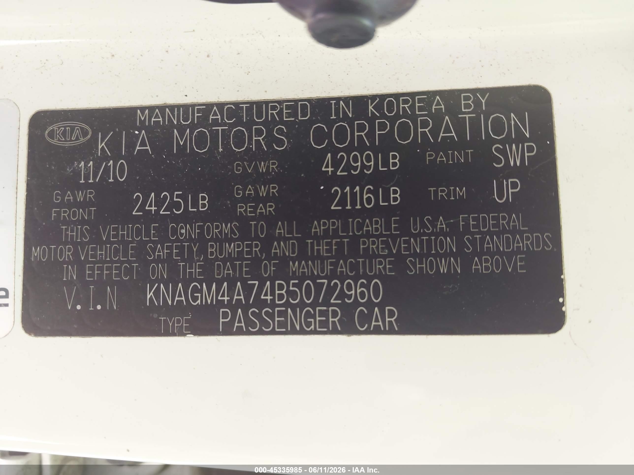 2011 Kia Optima Lx Белый vin: KNAGM4A74B5072960