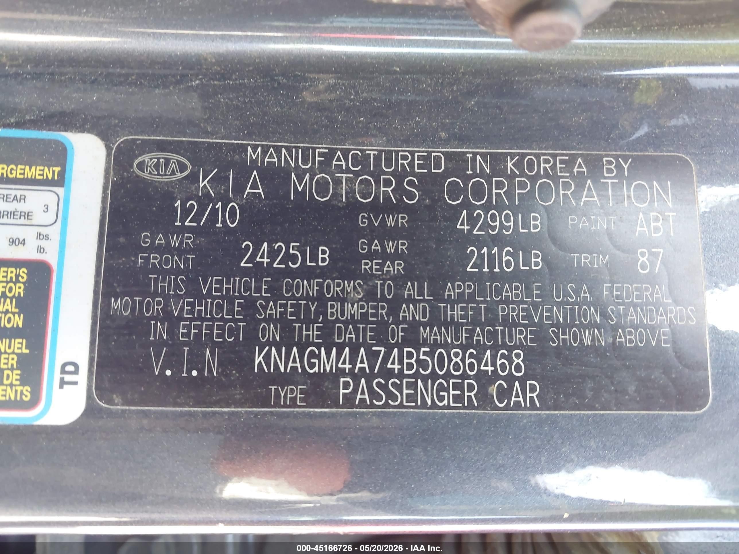 2011 Kia Optima Lx Gray vin: KNAGM4A74B5086468