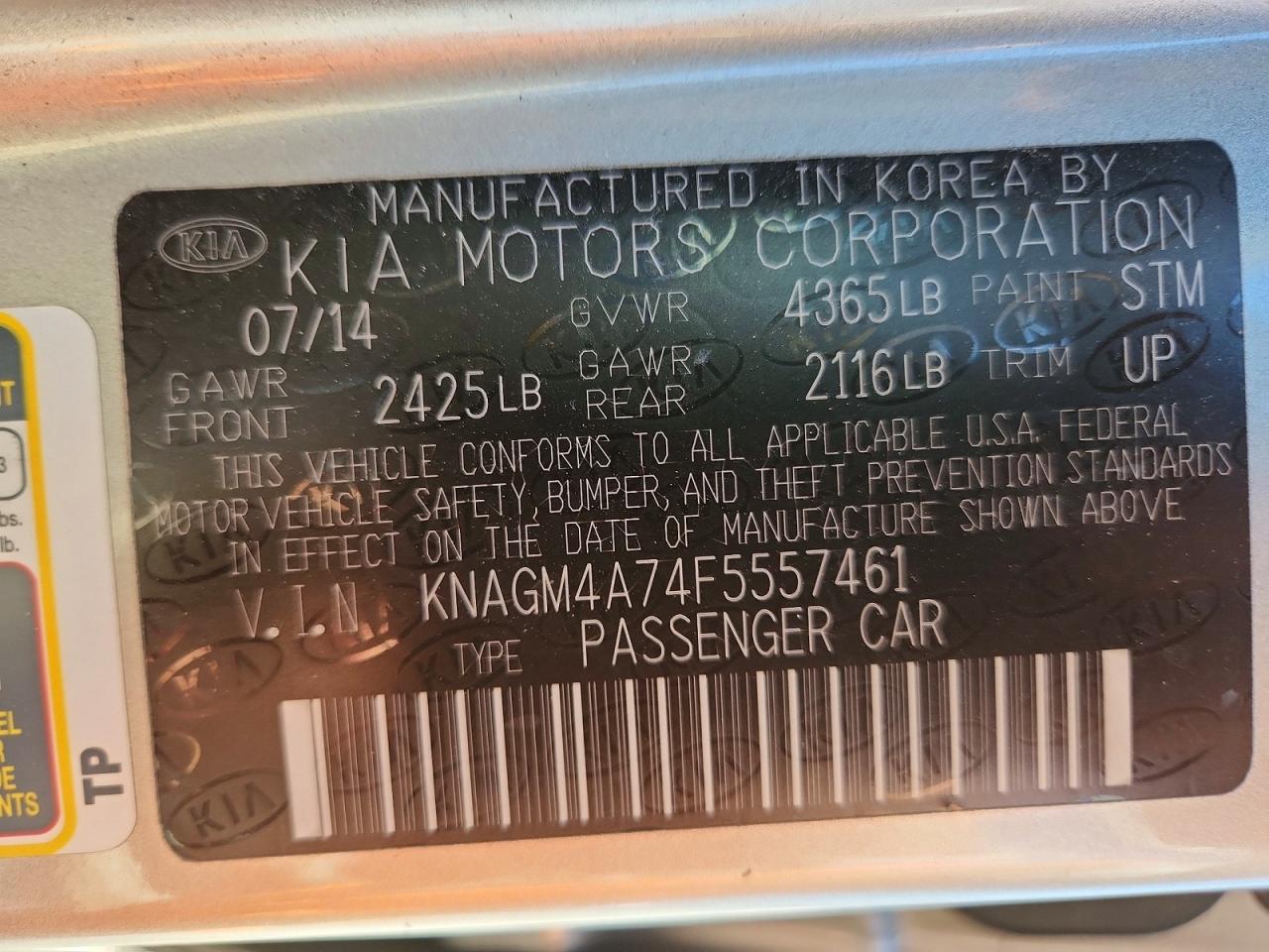 2015 Kia Optima Lx Silver vin: KNAGM4A74F5557461