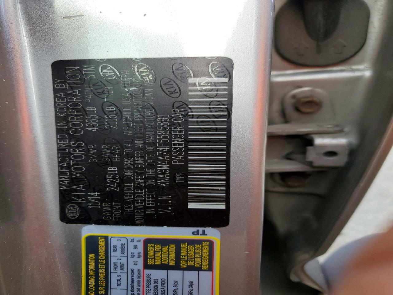 2015 Kia Optima Lx Silver vin: KNAGM4A74F5585891