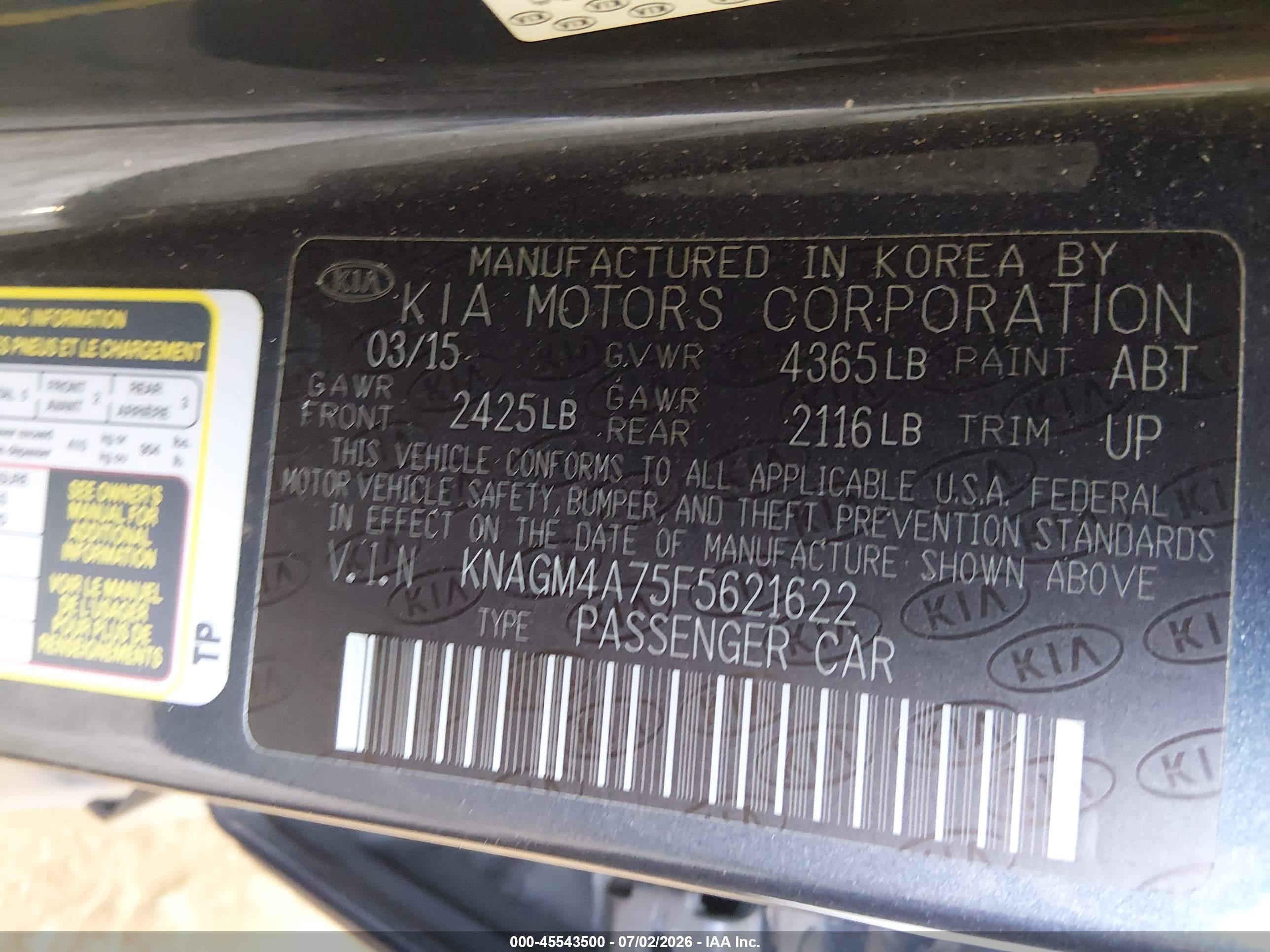 2015 Kia Optima Lx Gray vin: KNAGM4A75F5621622