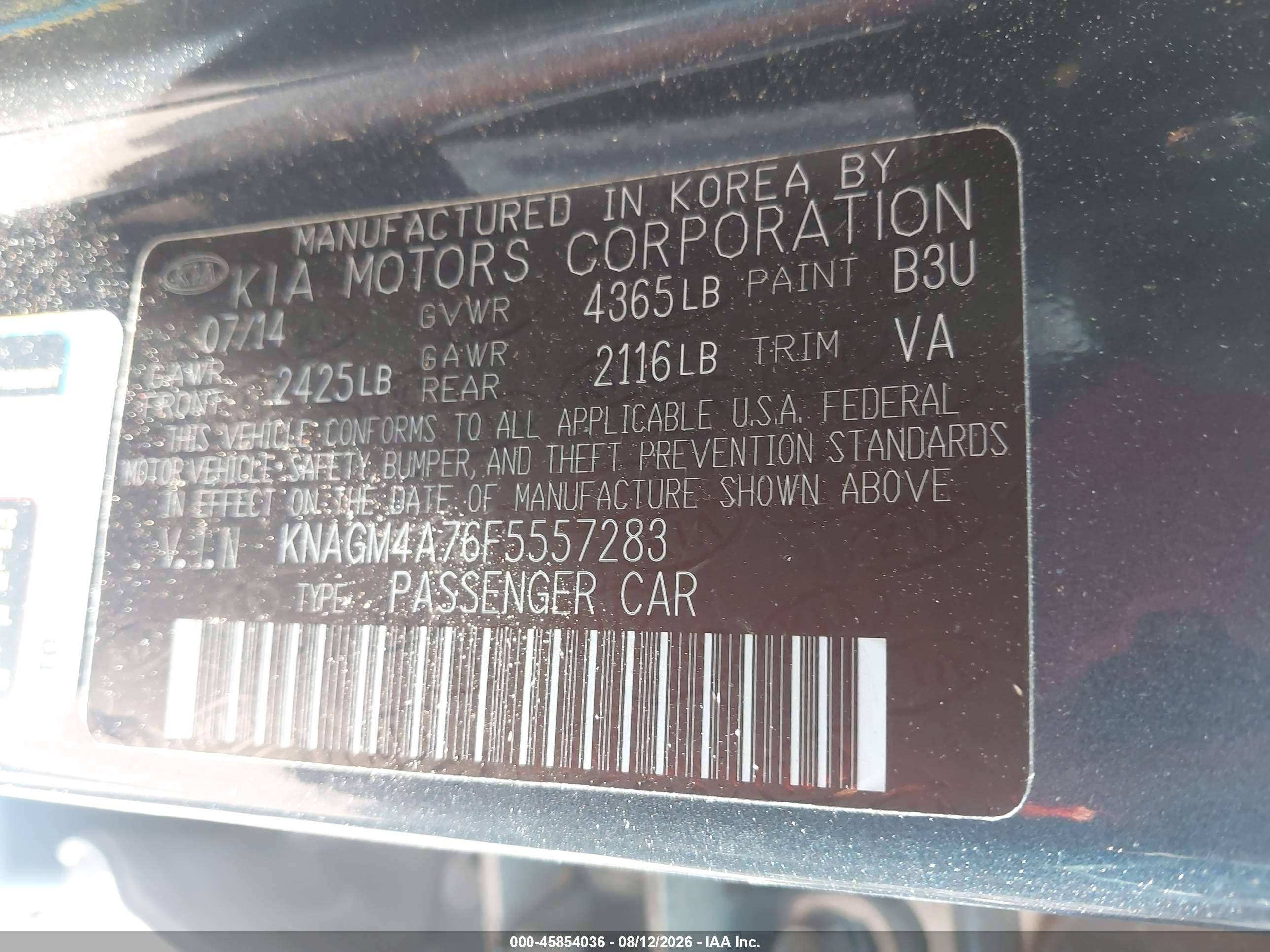 2015 Kia Optima Lx Gray vin: KNAGM4A76F5557283