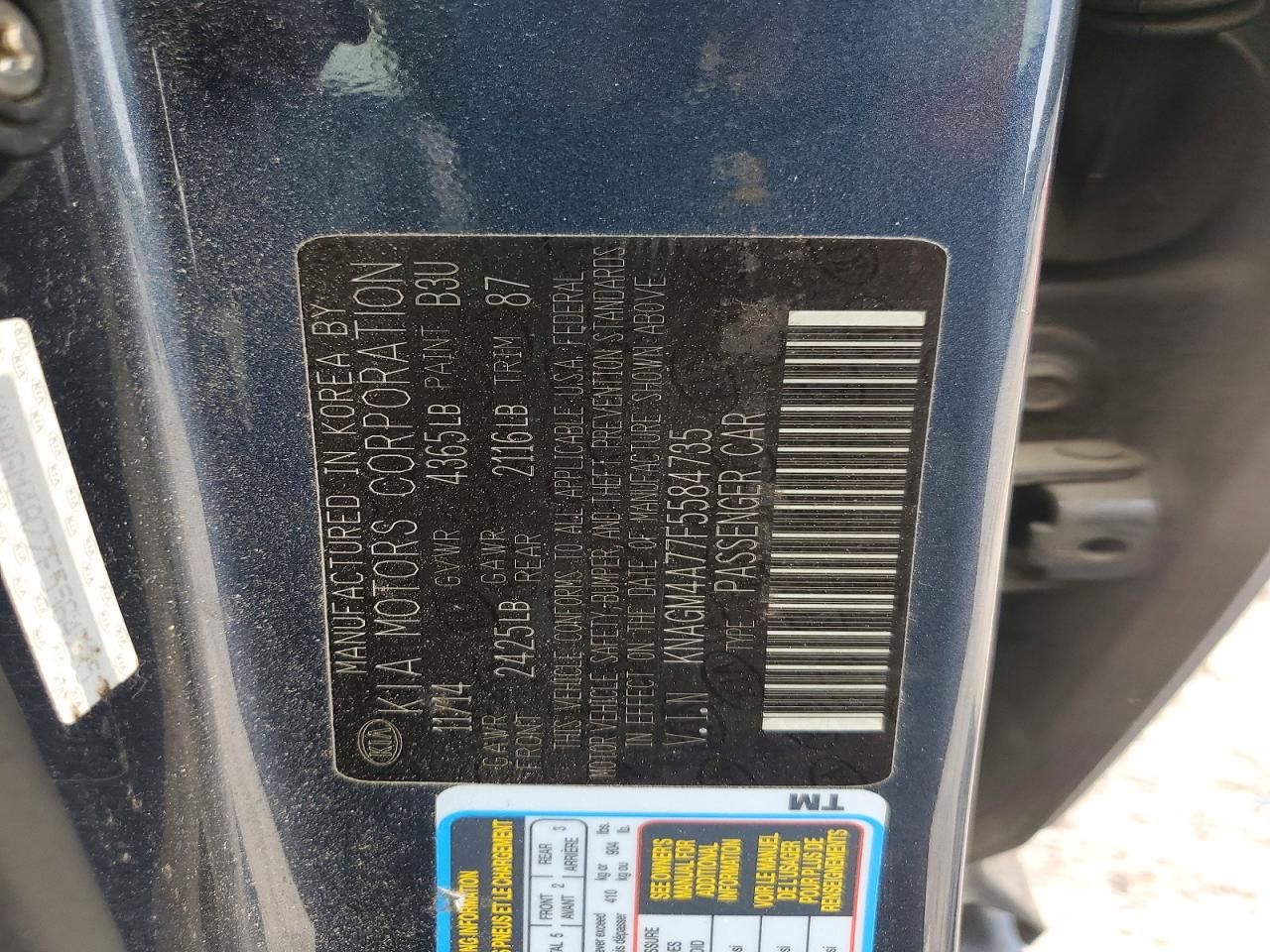 2015 Kia Optima Lx Blue vin: KNAGM4A77F5584735