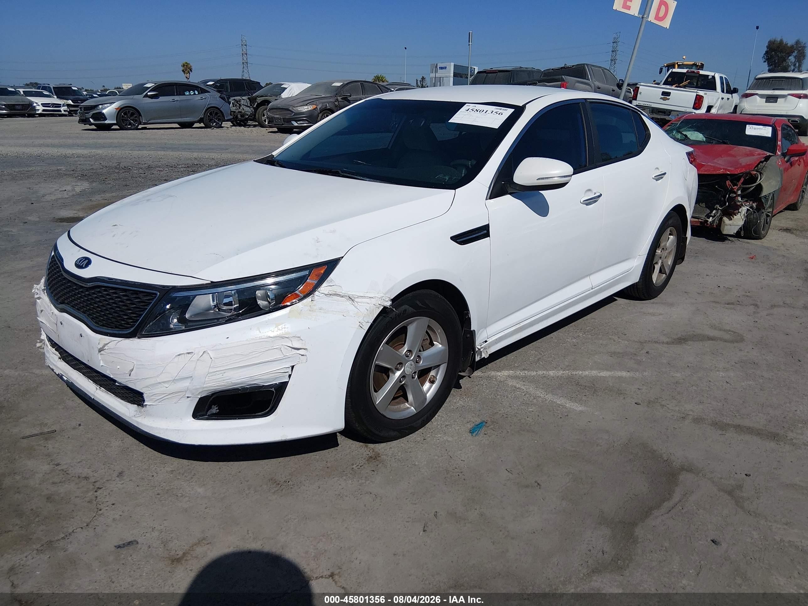 2015 Kia Optima Lx White vin: KNAGM4A79F5612468