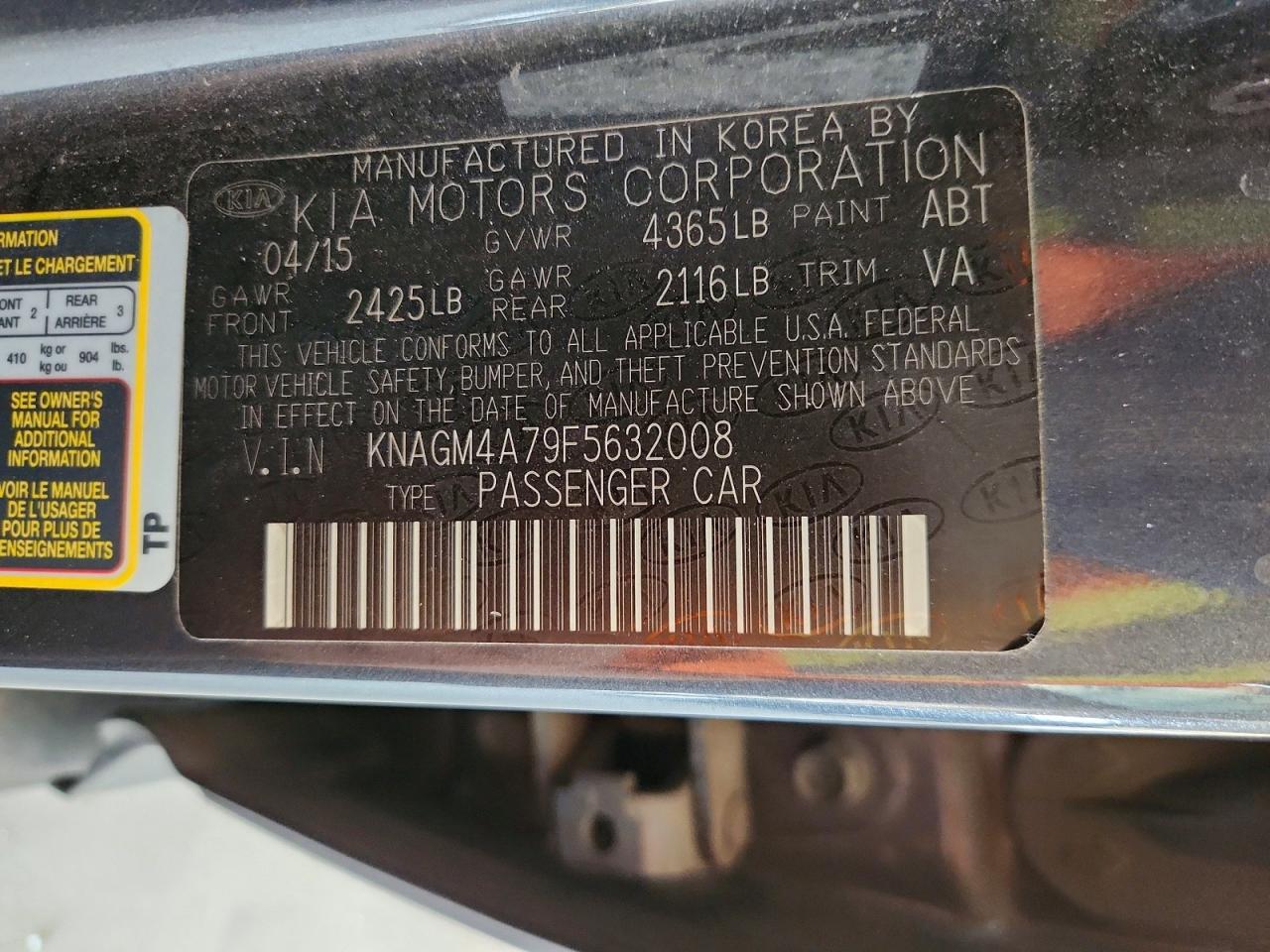 2015 Kia Optima Lx Gray vin: KNAGM4A79F5632008