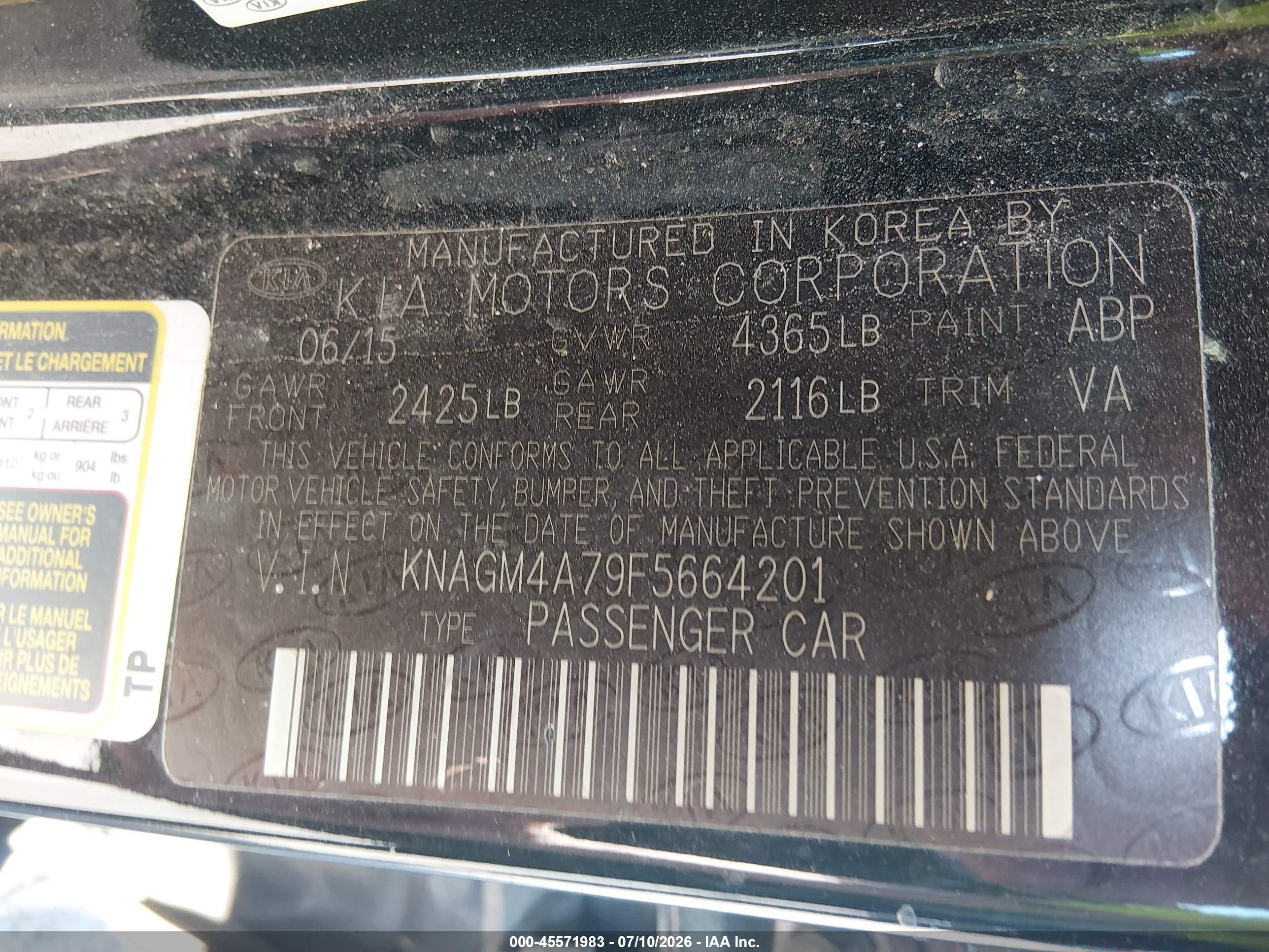2015 Kia Optima Lx Черный vin: KNAGM4A79F5664201