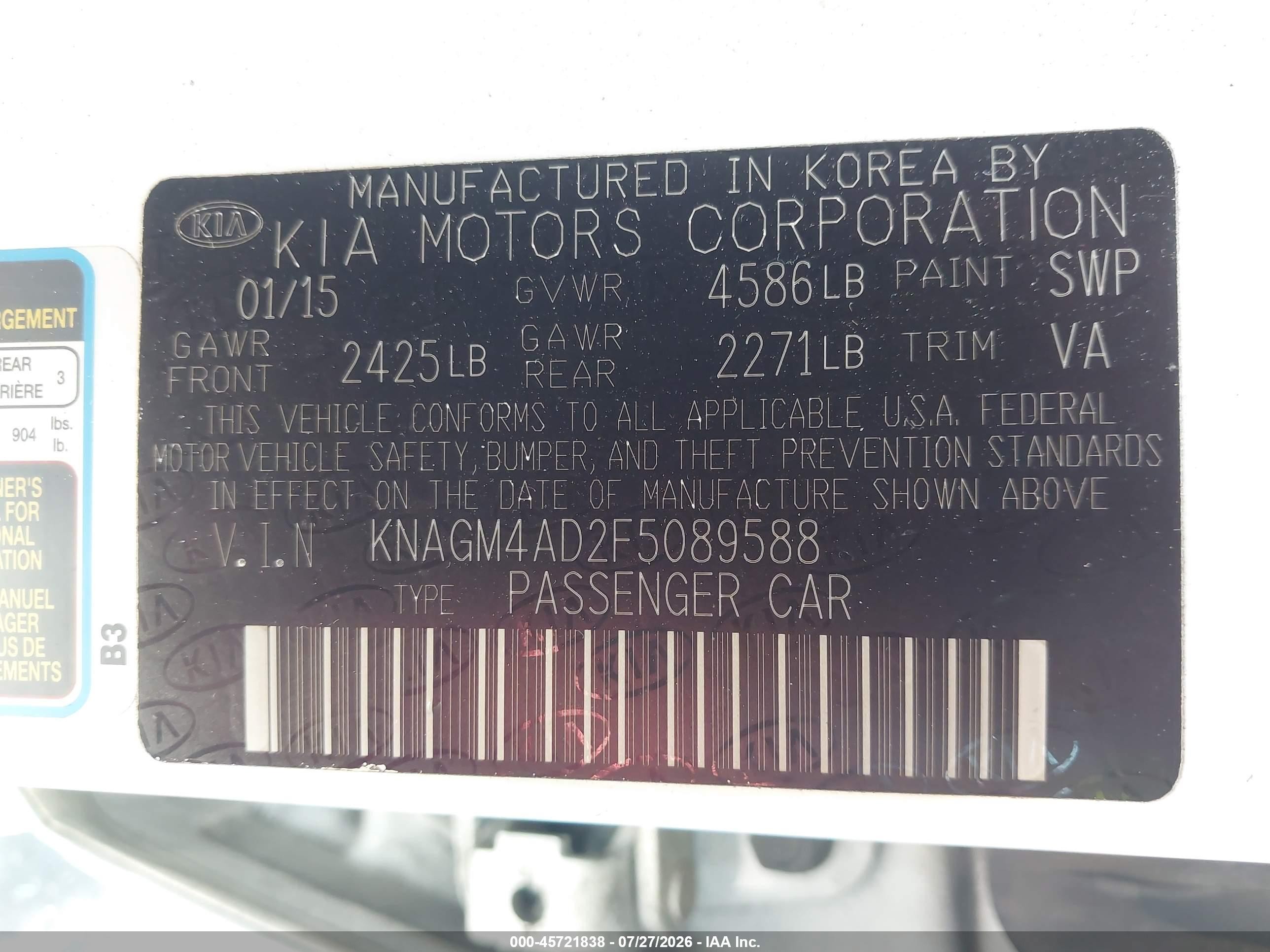 2015 Kia Optima Hybrid   White vin: KNAGM4AD2F5089588
