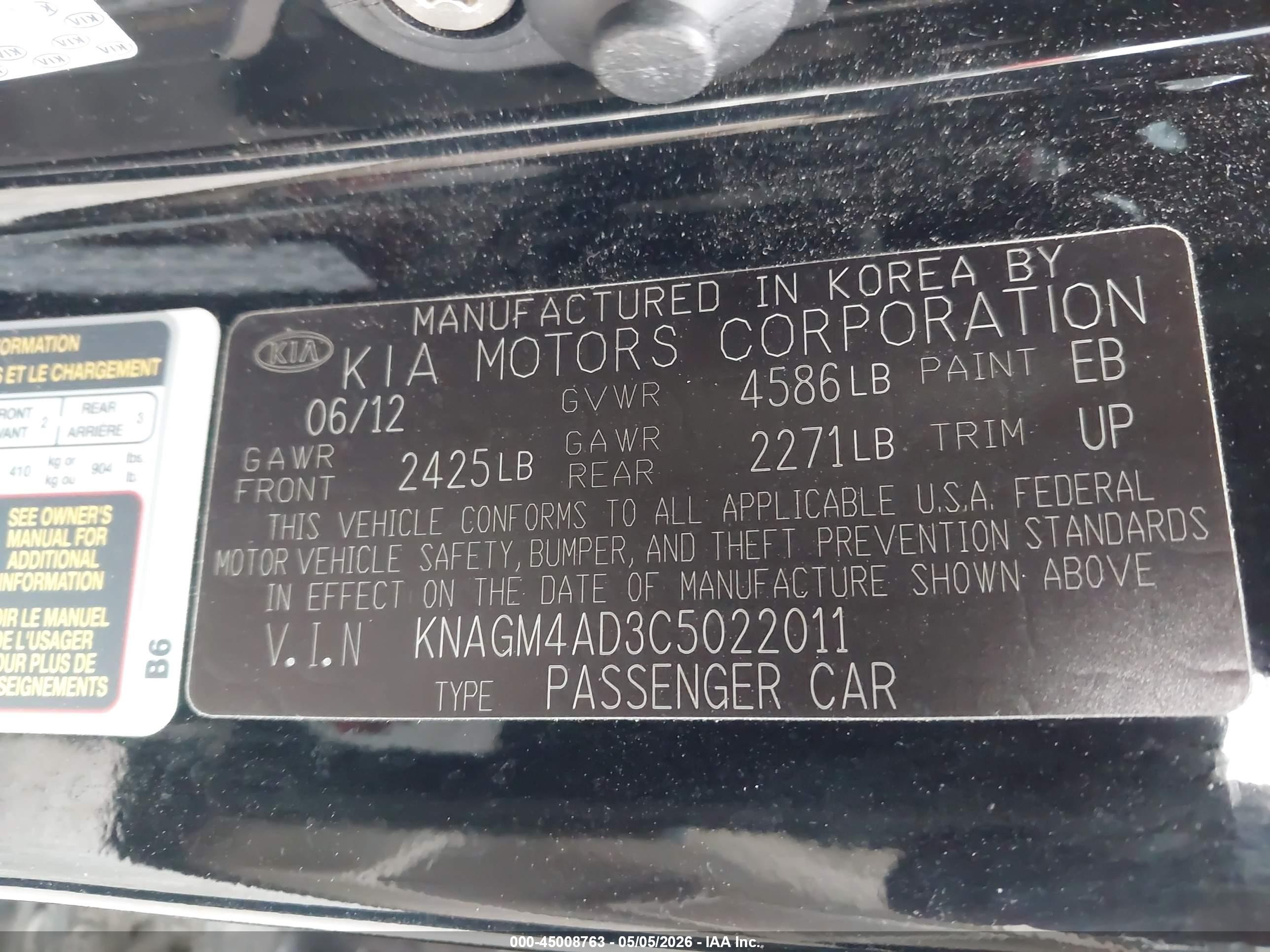 2012 Kia Optima Hybrid Ex Black vin: KNAGM4AD3C5022011