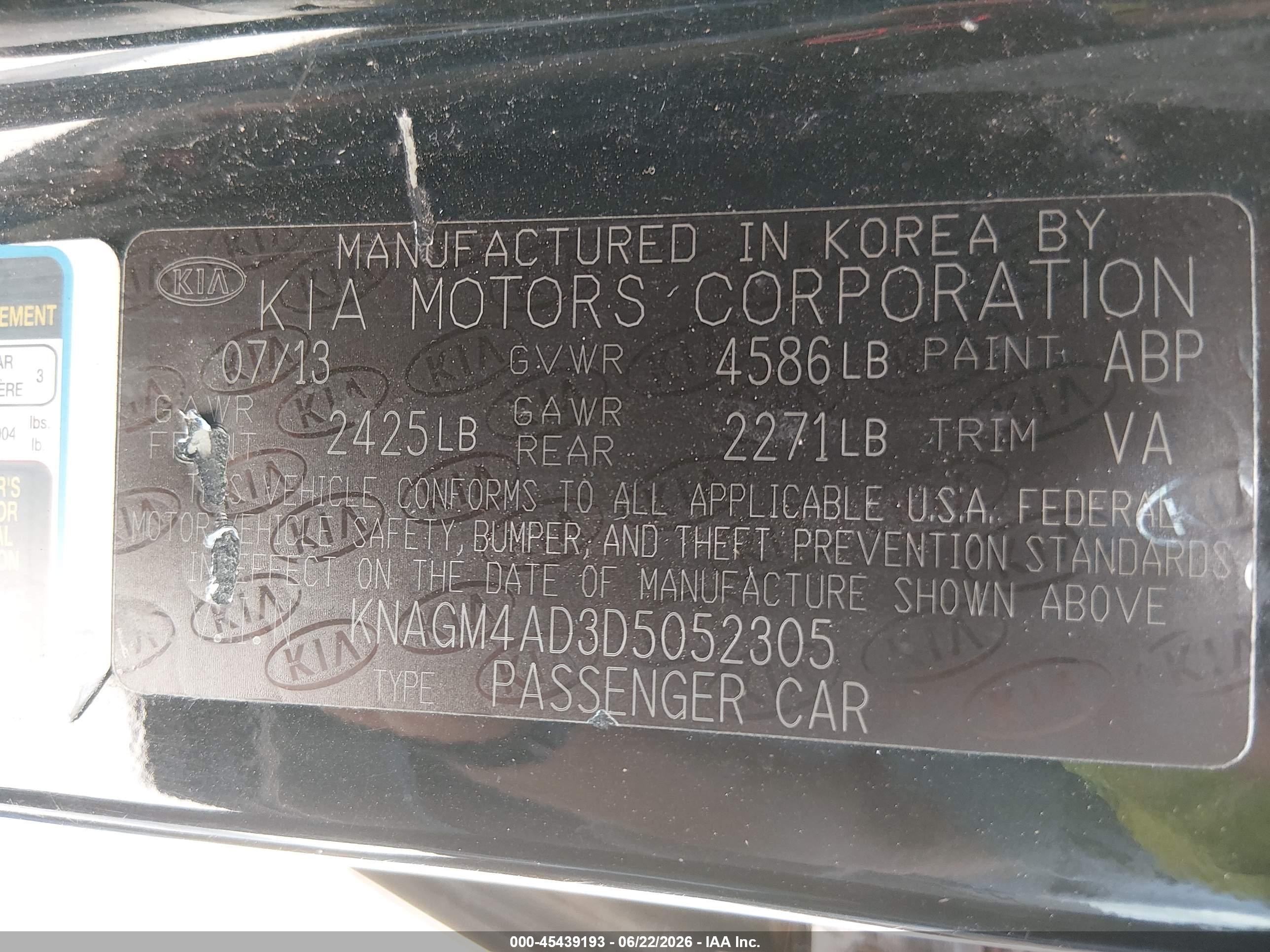 2013 Kia Optima Hybrid Lx Black vin: KNAGM4AD3D5052305