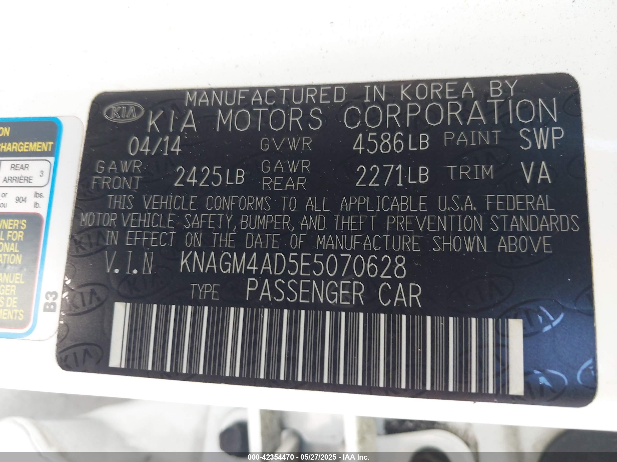 2014 Kia Optima Hybrid Lx White vin: KNAGM4AD5E5070628