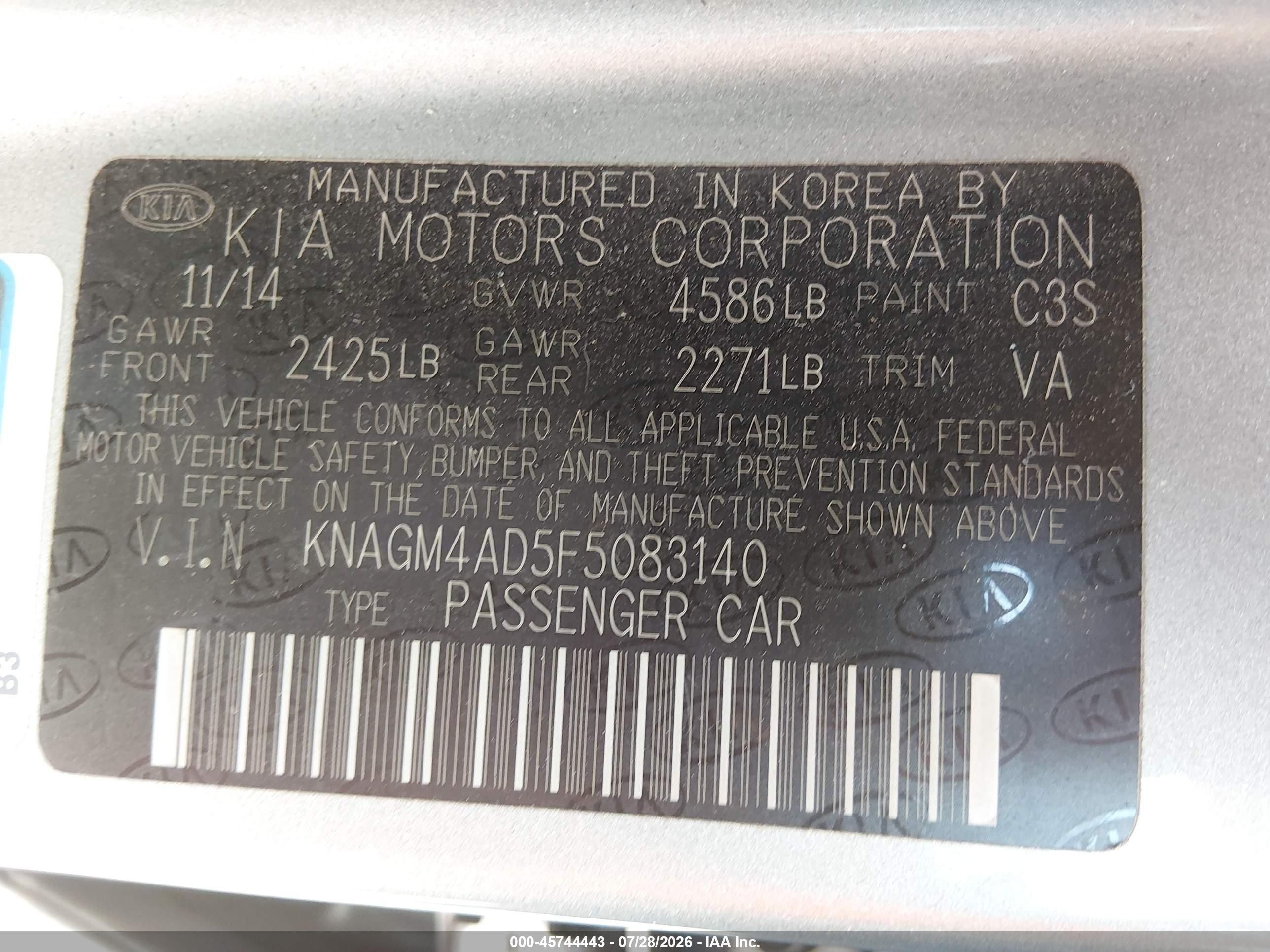 2015 Kia Optima Hybrid   Gray vin: KNAGM4AD5F5083140
