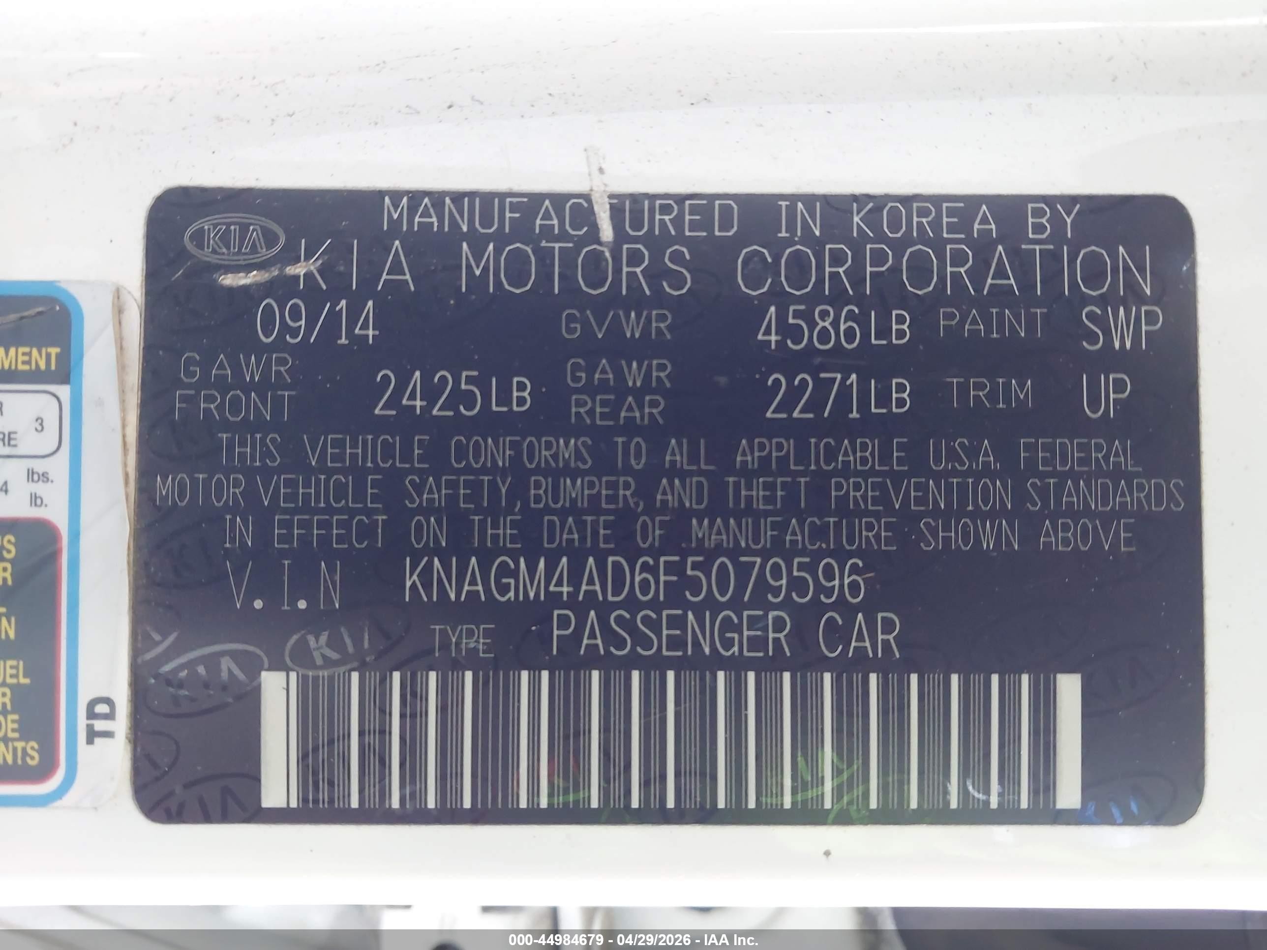 2015 Kia Optima Hybrid   White vin: KNAGM4AD6F5079596