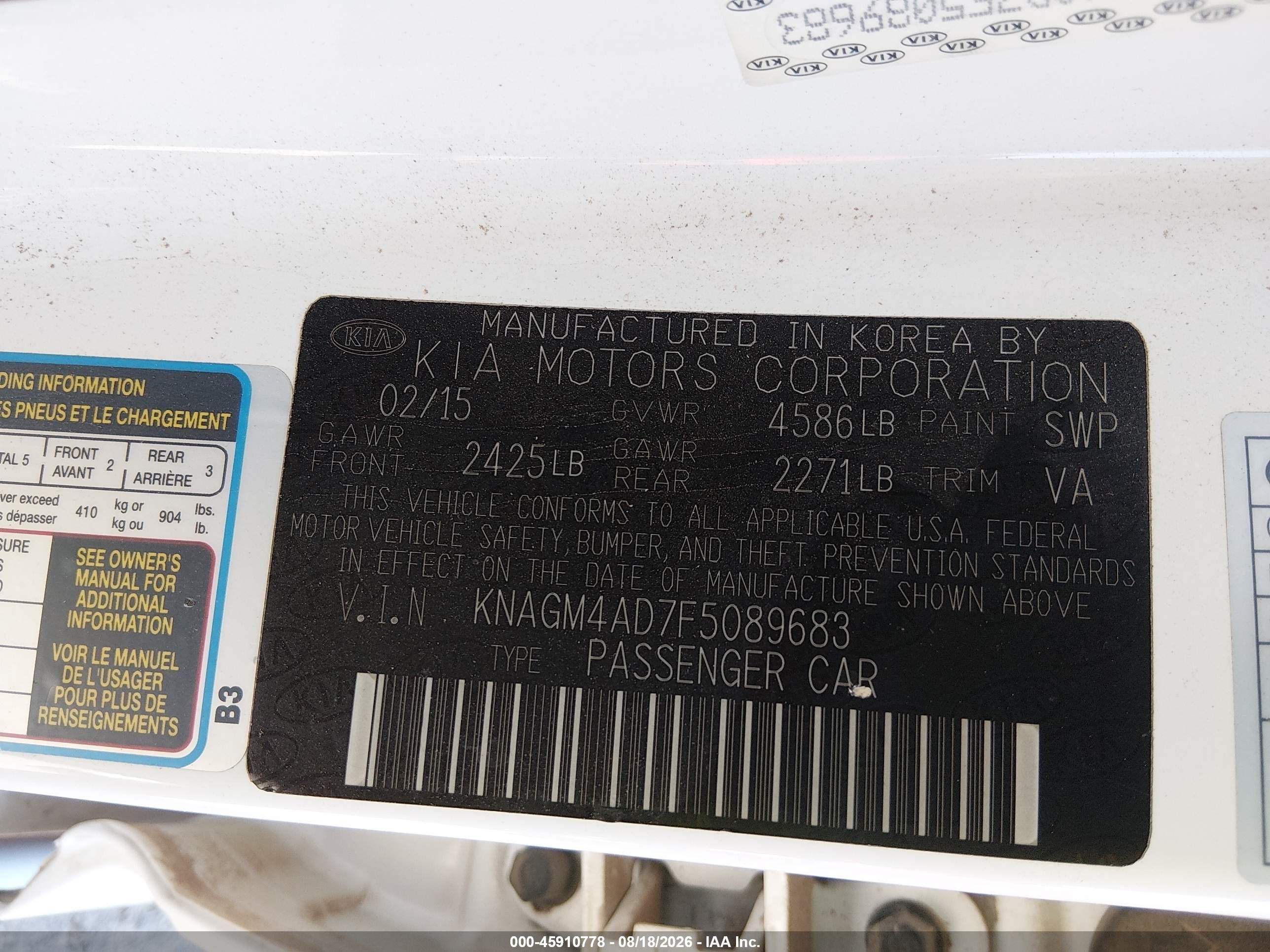 2015 Kia Optima Hybrid White vin: KNAGM4AD7F5089683