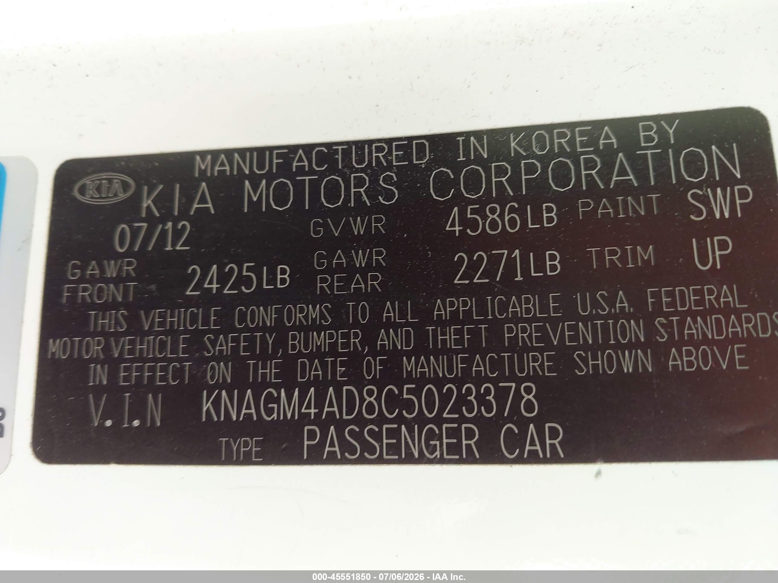 2012 Kia Optima Hybrid Ex White vin: KNAGM4AD8C5023378