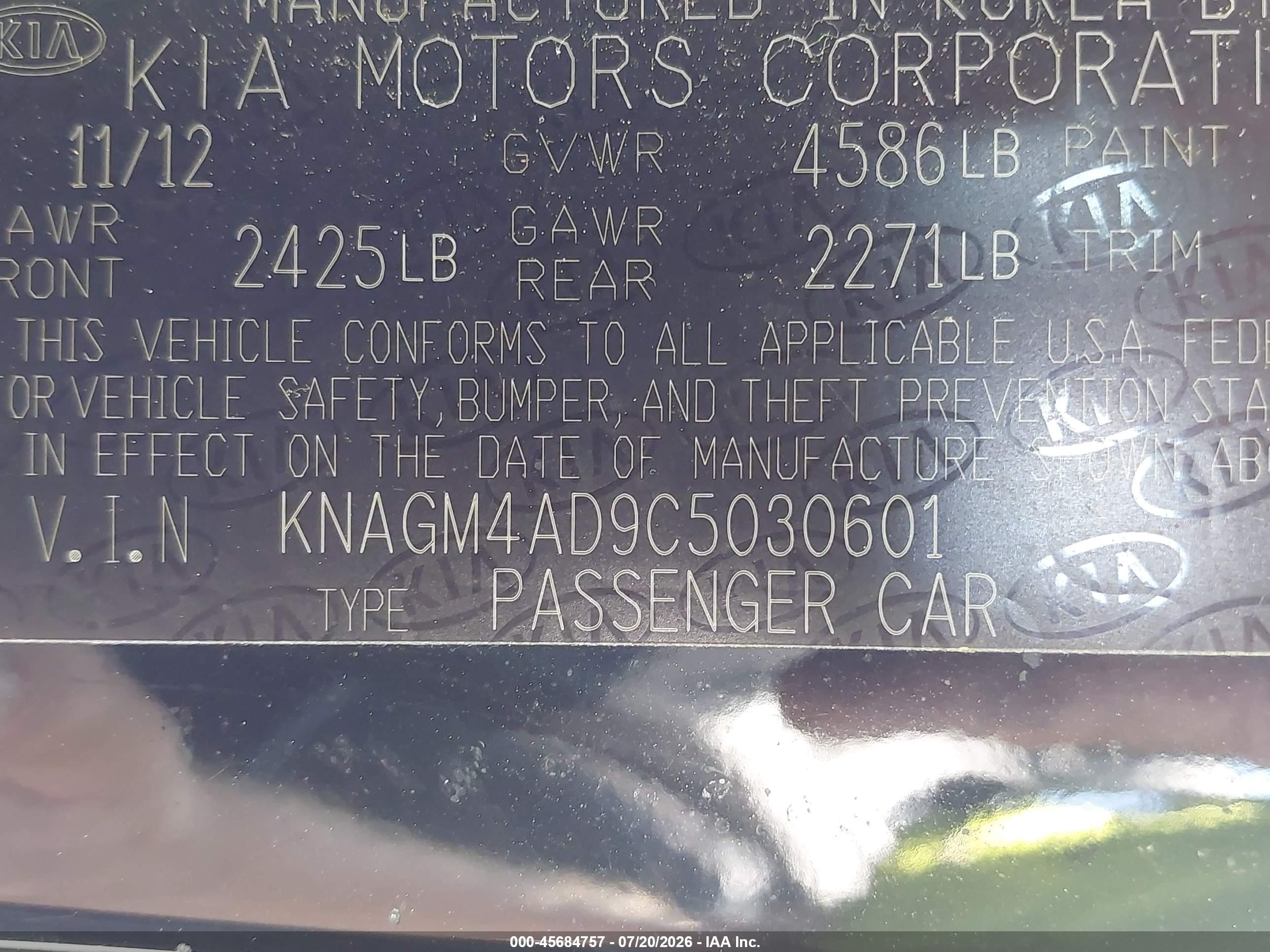 2012 Kia Optima Hybrid Ex Black vin: KNAGM4AD9C5030601