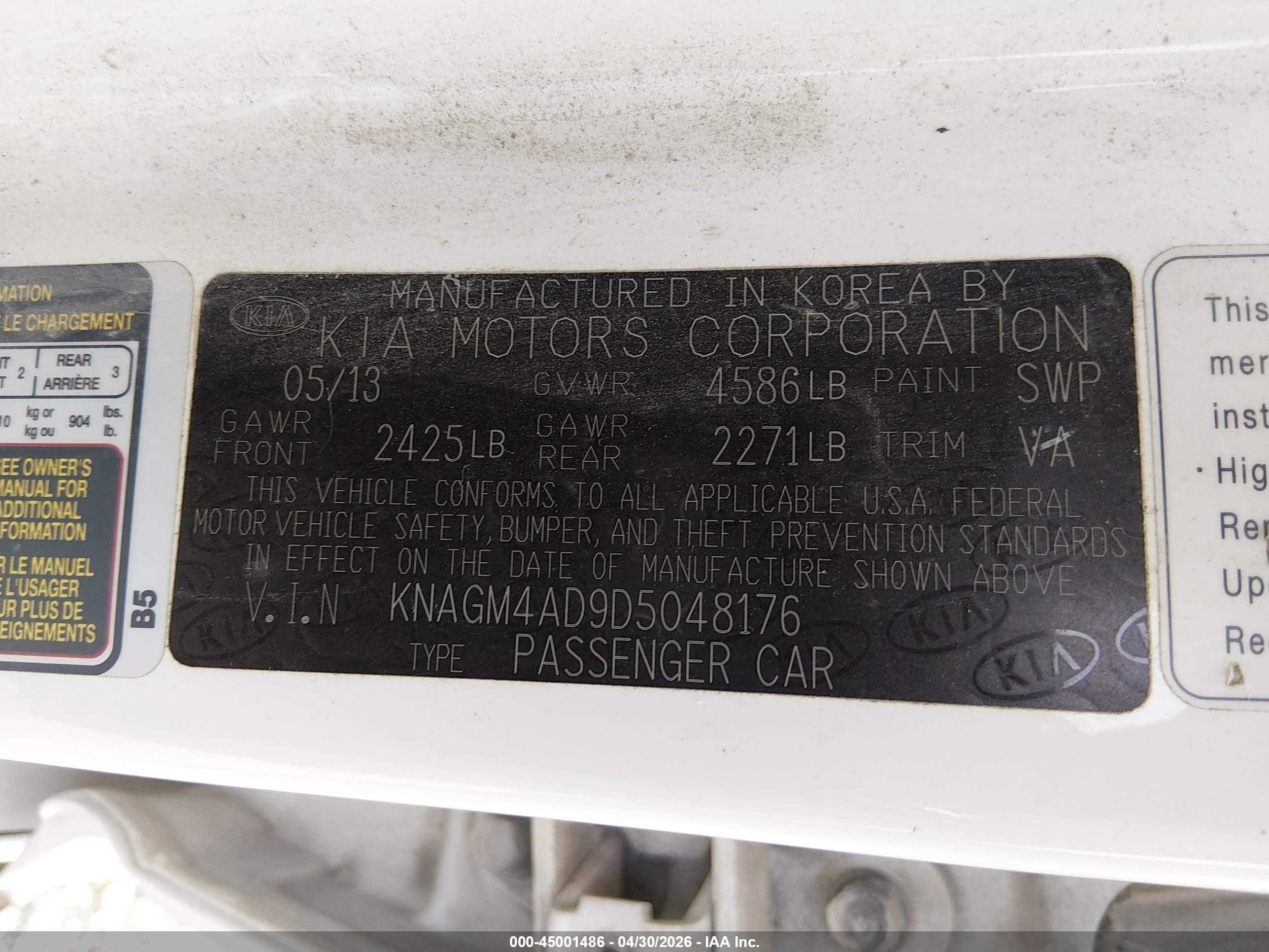 2013 Kia Optima Hybrid Ex White vin: KNAGM4AD9D5048176