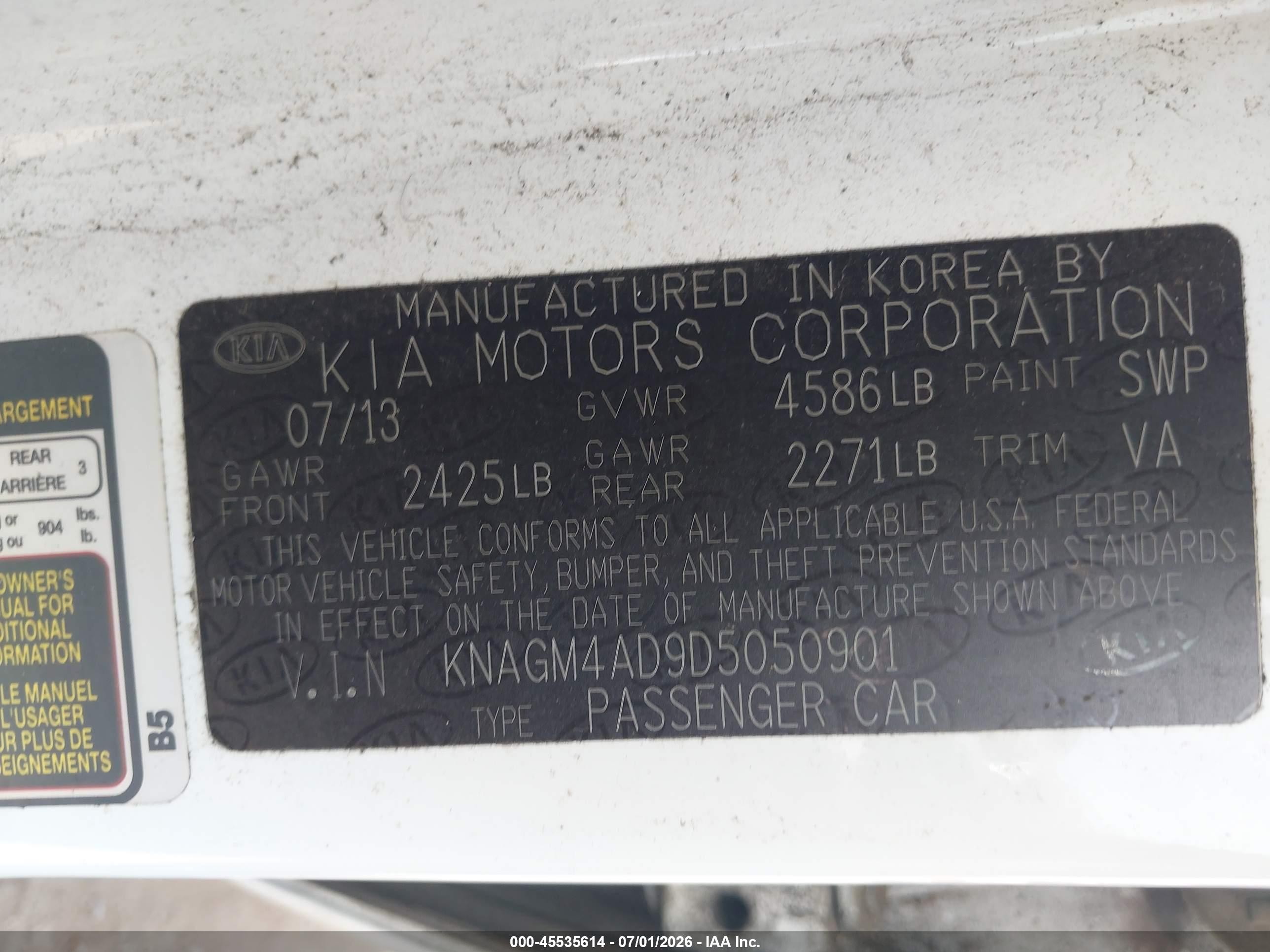2013 Kia Optima Hybrid Ex White vin: KNAGM4AD9D5050901