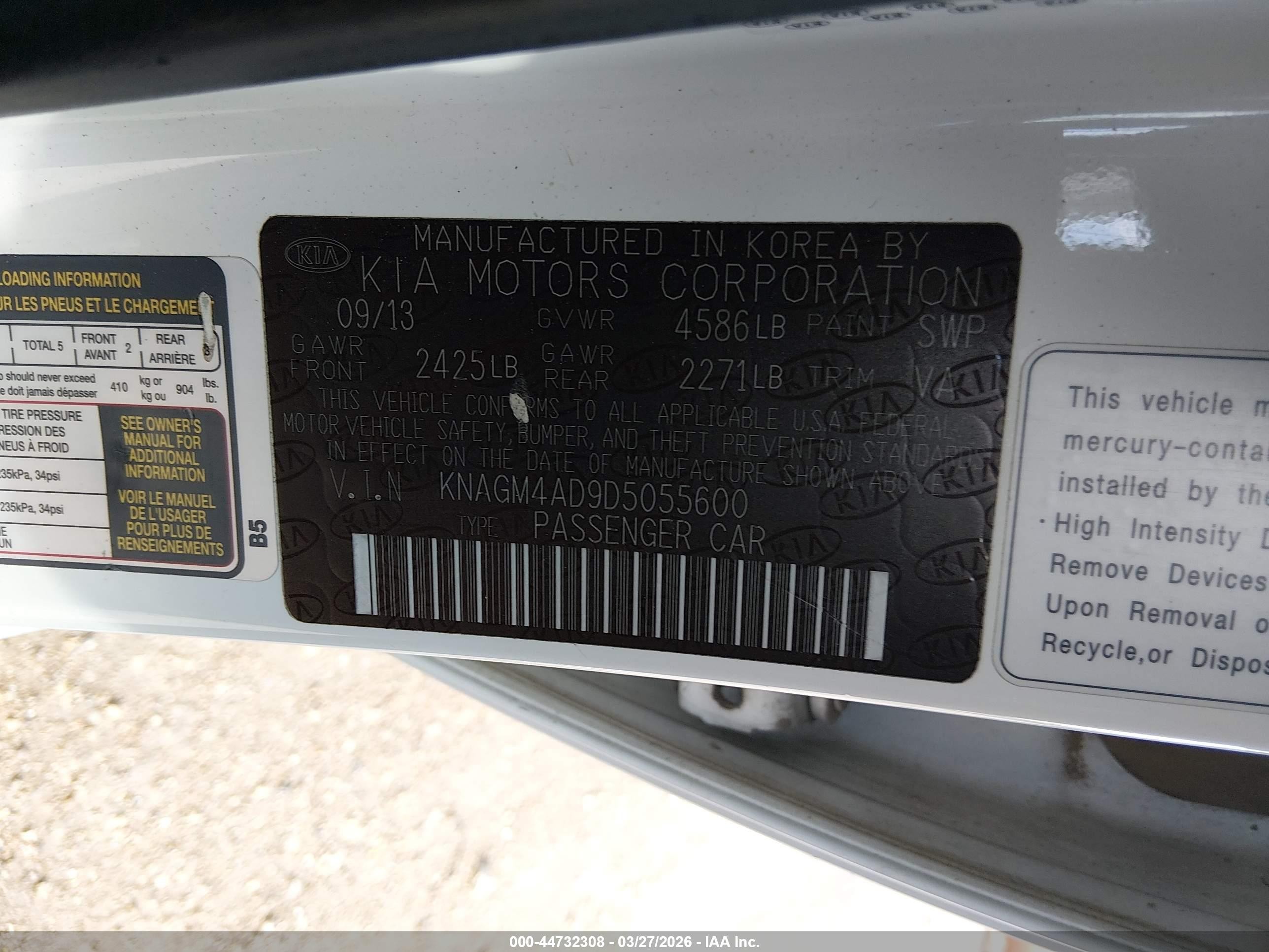 2013 Kia Optima Hybrid Ex White vin: KNAGM4AD9D5055600
